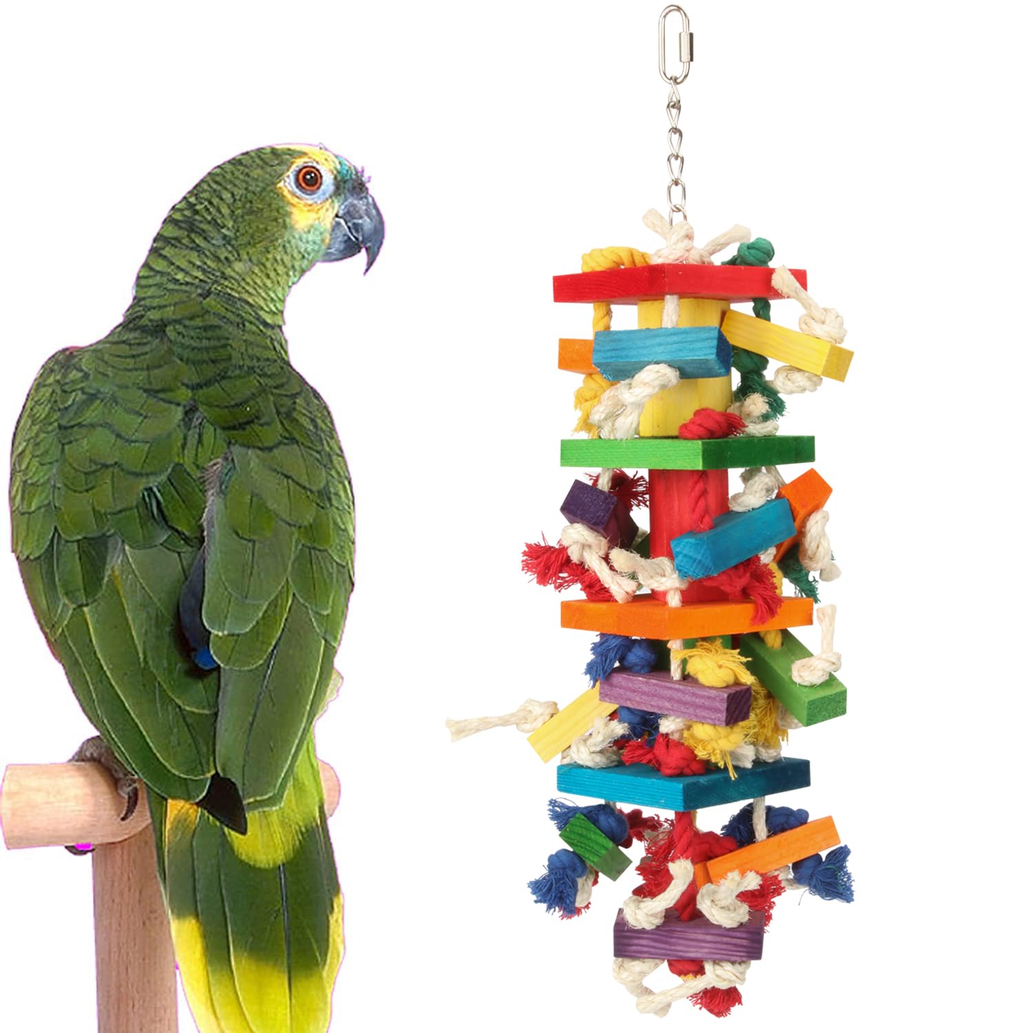 GATMAHE Macaw Toys, Extra Large Parrot Toys, Bird Toys for Parrots African Grey, Amazon Parrots, Parakeet Natural Wooden Block T