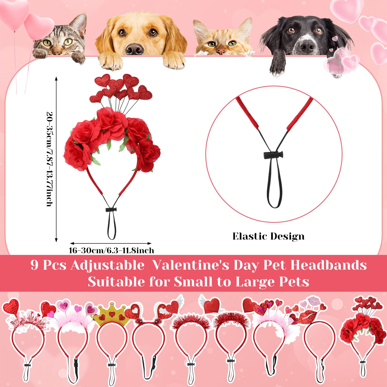 Wavwavw 18 Pcs Valentines Day Dog Headband Red Love Hearts Cute Dog Bandanas Costume Triangle Pet Scarf Adjustable Head Bopper H