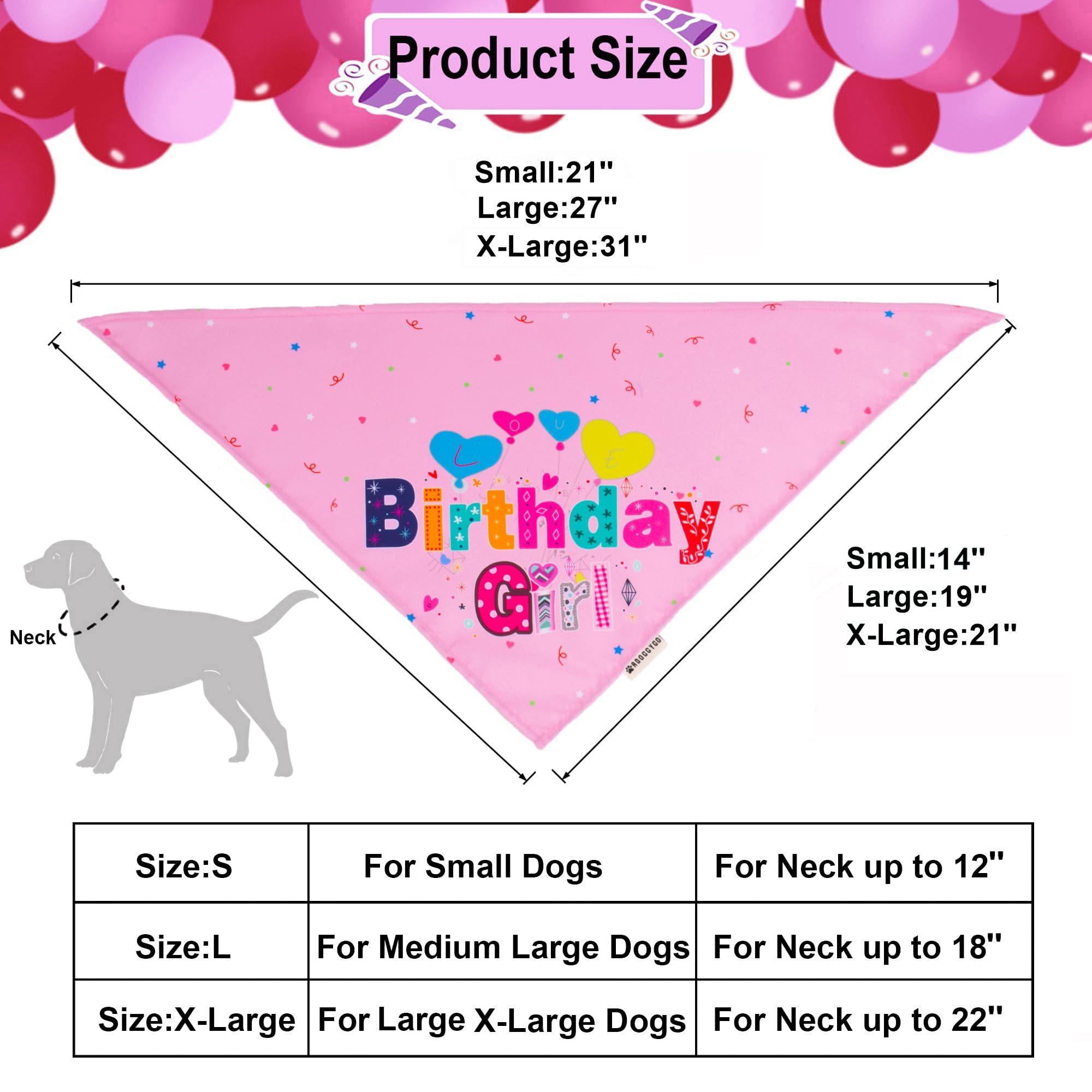 Adoggygo Dog Birthday Party Supplies, Pink Girl Puppy Birthday Bandana Hat Numbers Bow Set For Large And Extra Large Dogs (X-Lar
