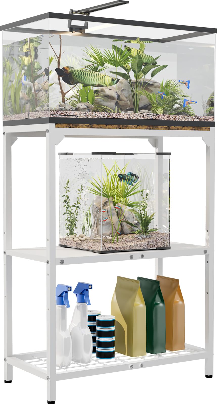 AnBaiMei 20 Gallon Aquarium Stand, Fish Tank Stand with Adjustable 3-Tier Storage Shelf, Heavy Duty Reptile Breeder Turtle Tank 