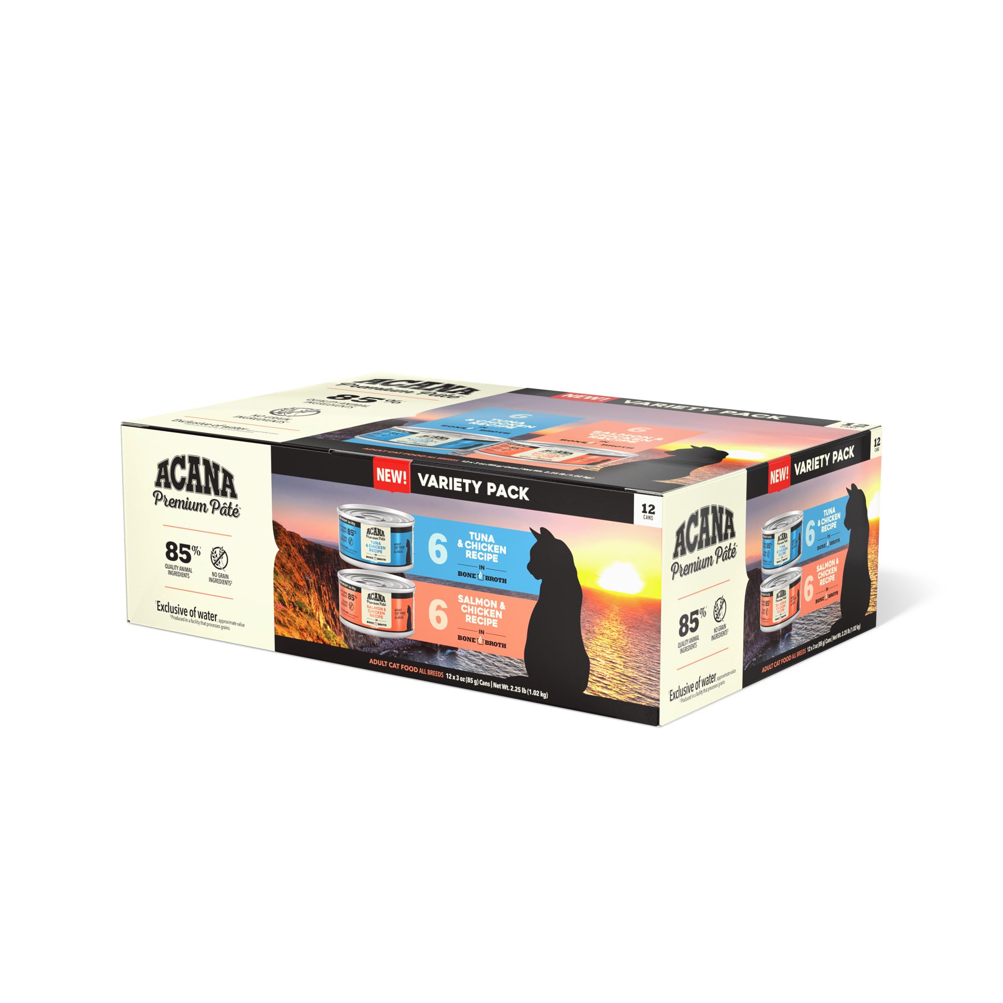 ACANA Premium Pate Wet Cat Food in Bone Broth Variety Pack: Salmon & Chicken + Tuna & Chicken Recipes 3oz Cans (12 Count, 6 of E