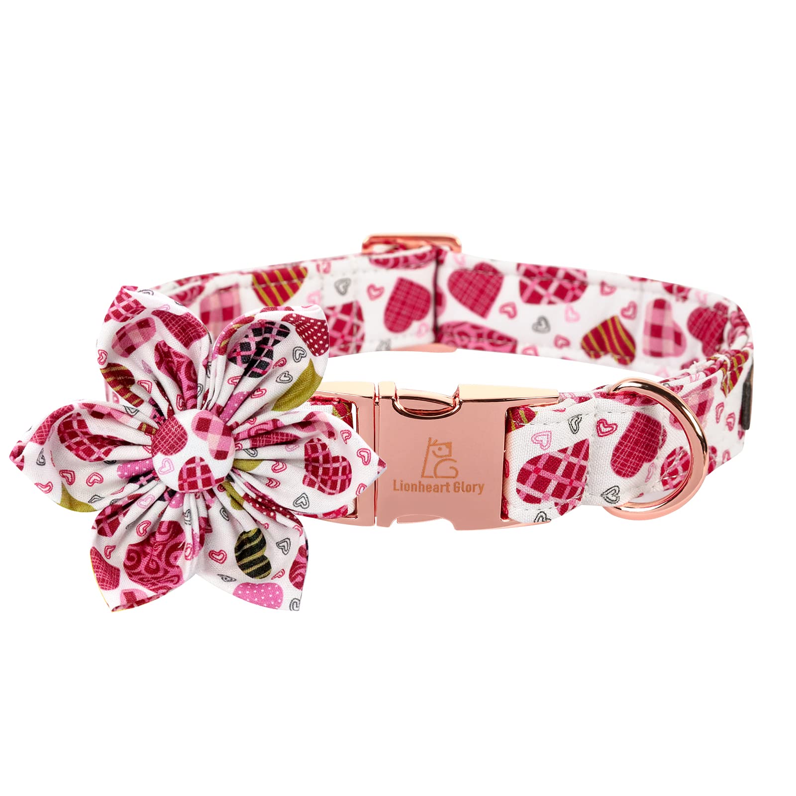 Lionheart Glory Heart Dog Collar - Valentine'S Day Collar With Cute Floral Pattern For X-Large Dogs