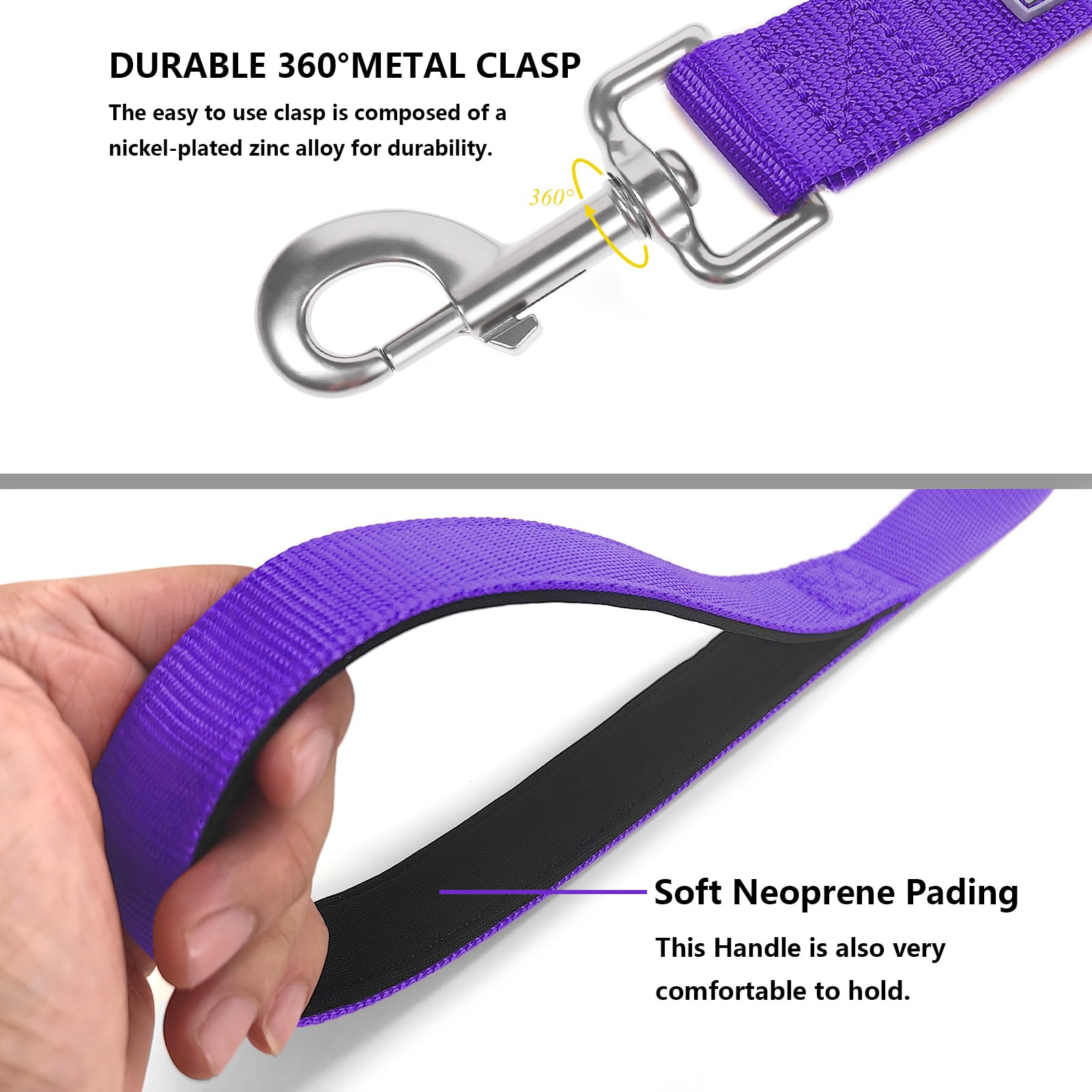 Penseepet Basic Dog Leashes 6 Ft Padded Handle Nylon Dogs Leashes For Large Dogs Purple