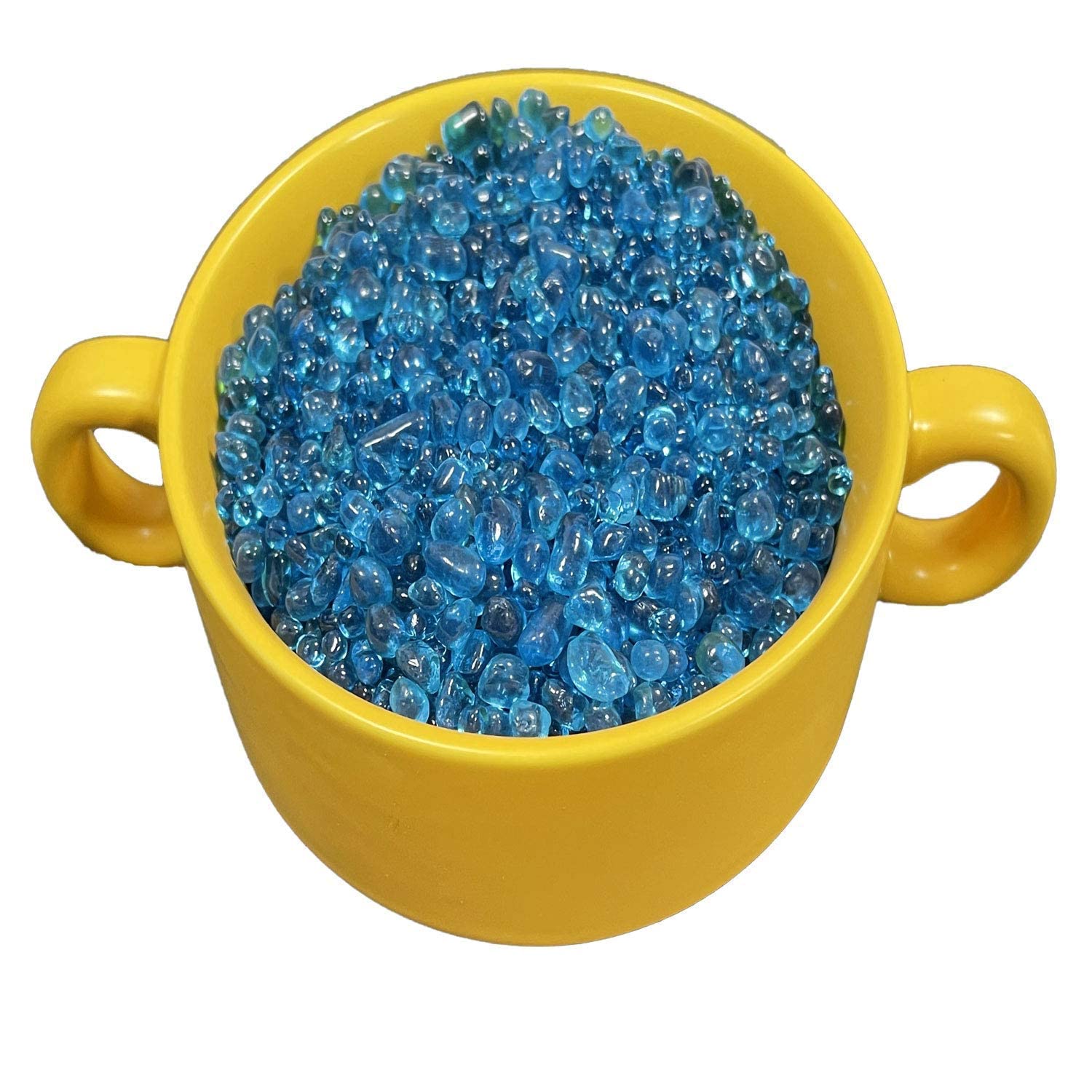 Kiseer Clear Aquarium Glass Stone Bulk 1 Lb Sea Glass Beads Gems Marbles Pebbles Gravel Rock For Aquarium, Fish Tank, Garden, Vase Fillers, Succulent Plants Decor (Light Blue)