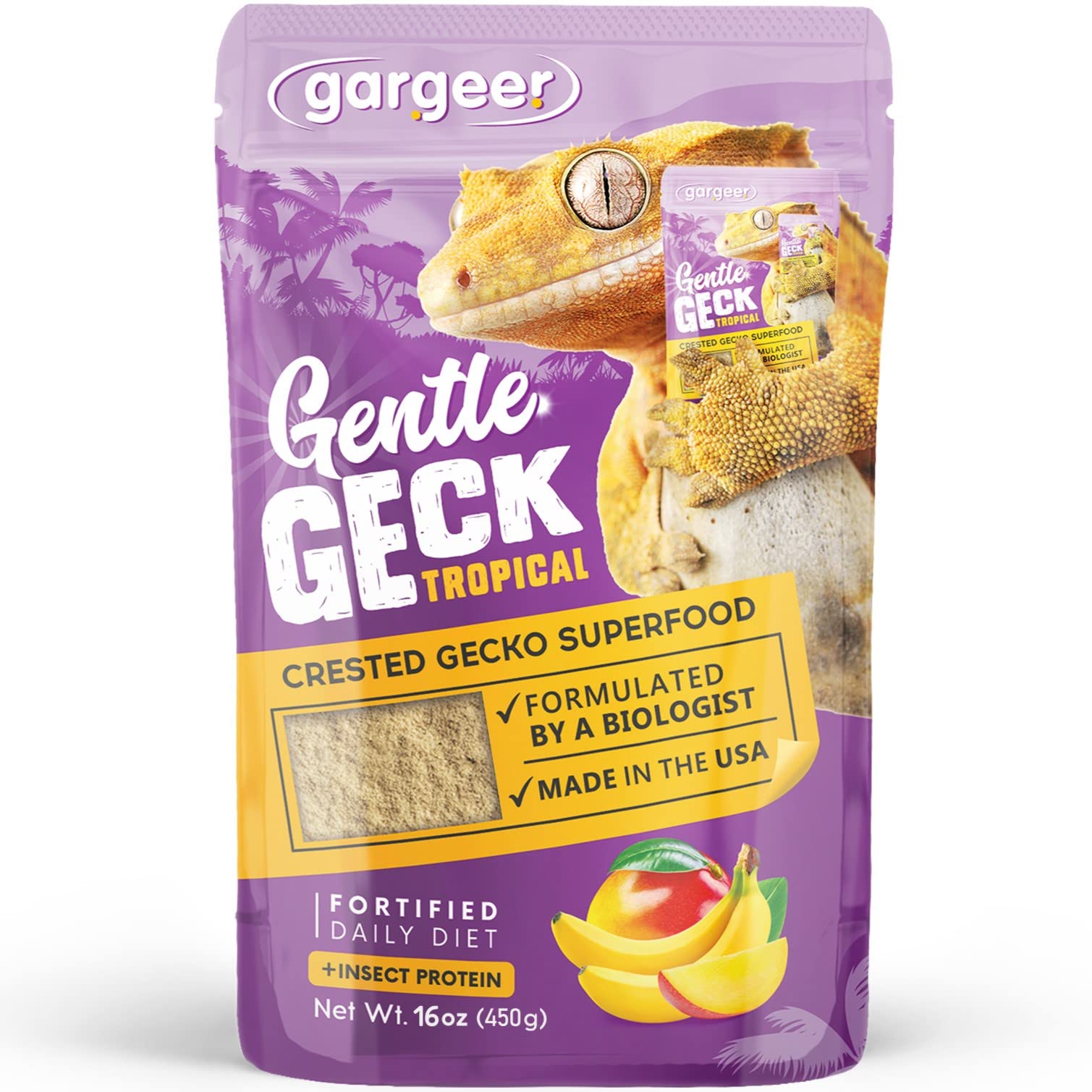 Gargeer 16oz Complete Crested Gecko Food Diet. Premium Mix, Ready to Use Freshly Made Powder. Unique Formula, Developed & Made i