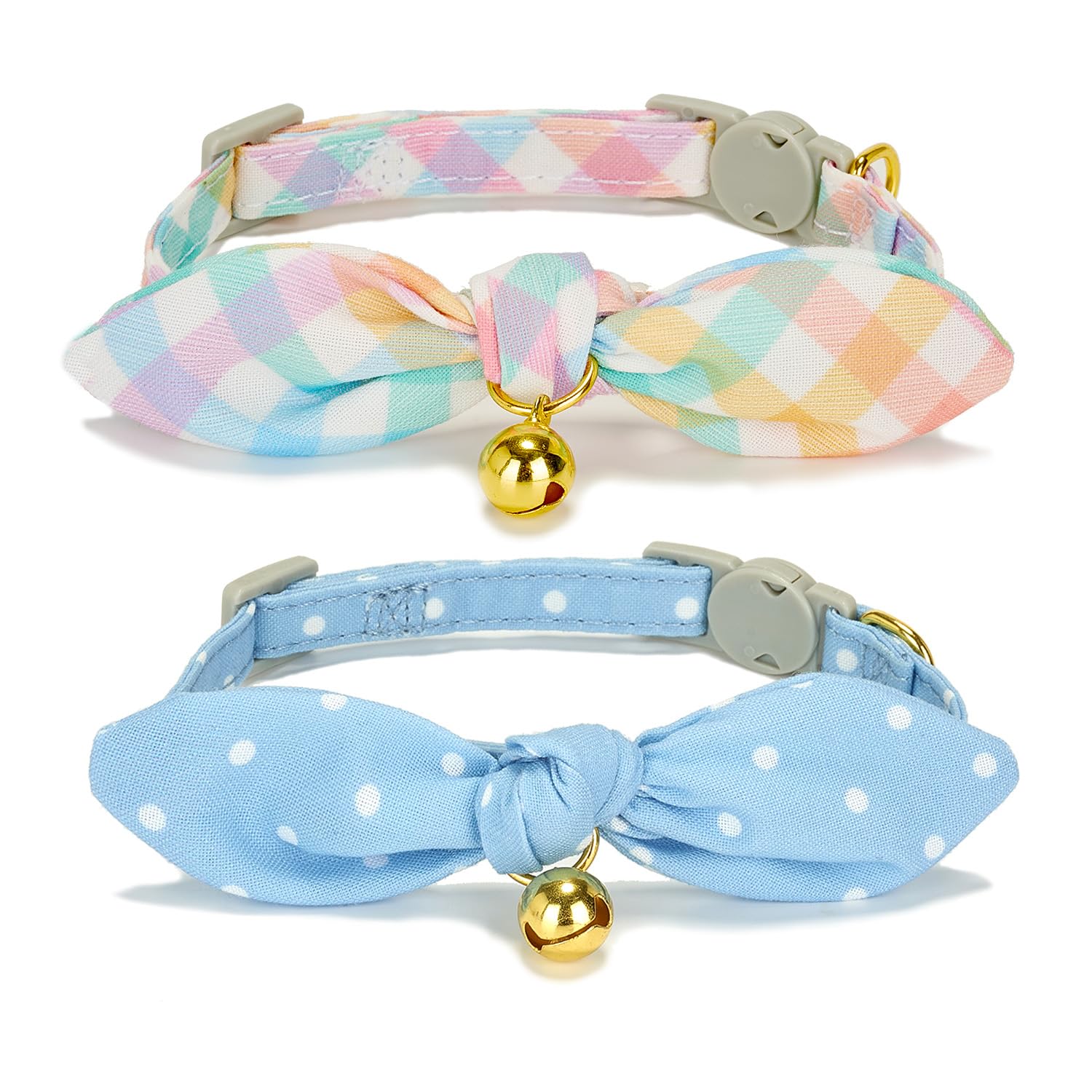 Yudote Bowtie Cat Collar With Bell, 2 Pack Cotton Breakaway Kitten Collars With Removeable Bow Stylish Cat Collars, Gradient Pla