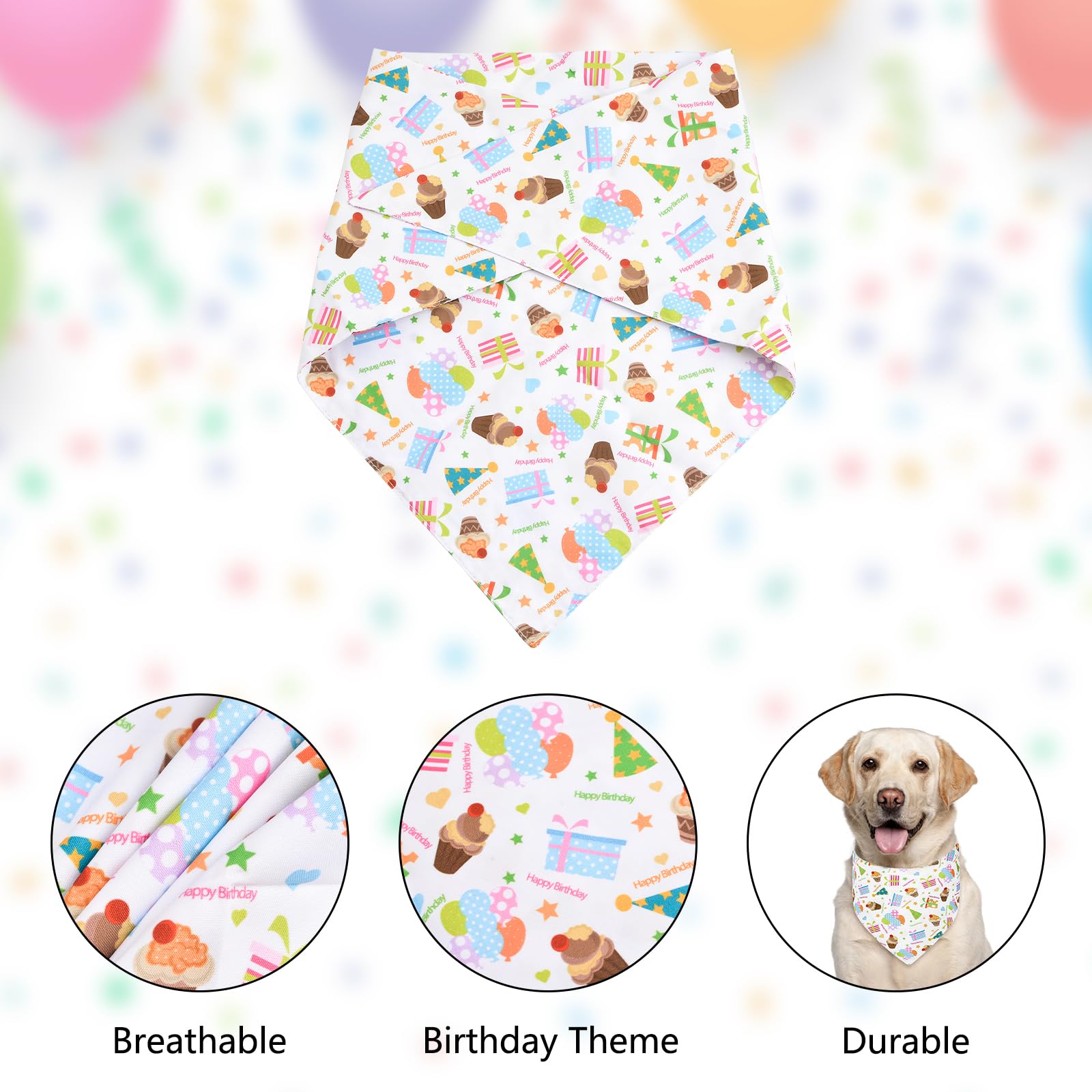 Urroma Happy Birthday Dog Bandanas, 2 Pcs Printing Unique Shape Adjustable Fit Kerchief Scarf For Small To Large Dog Puppy Cat