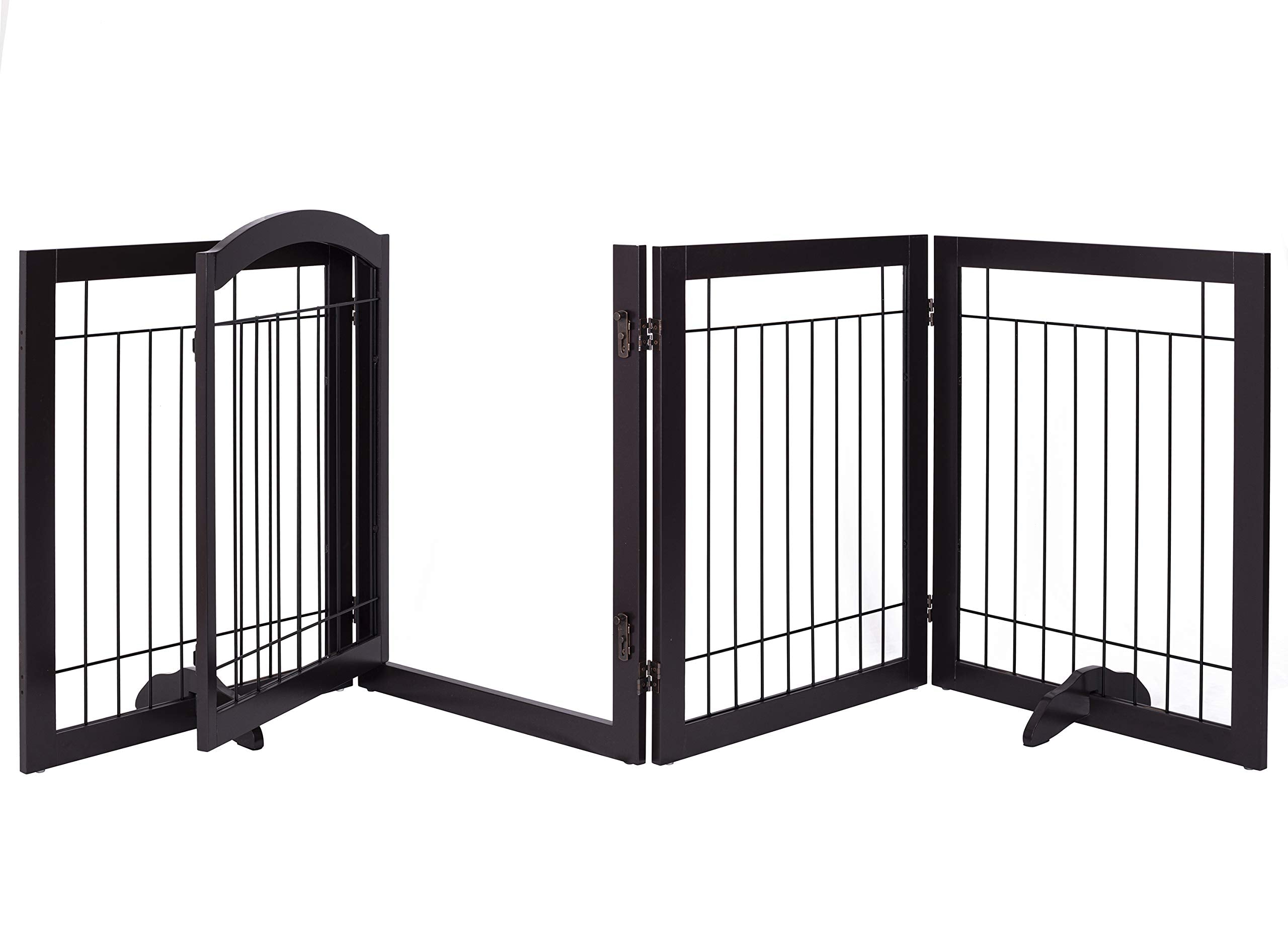SPIRICH 96-inch Extra Wide 30-inches Tall Dog Gate with Door Walk Through, Freestanding Wire Pet Gate for The House, Doorway, St