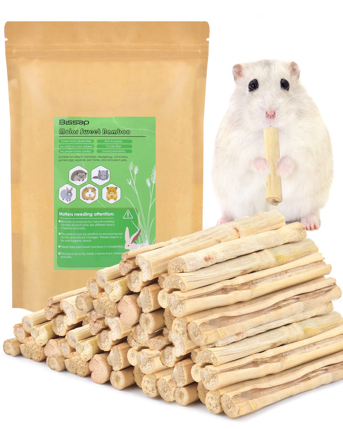 Bissap 910g/2Ib Sweet Bamboo Chew Sticks for Rabbits, Bunny Molar Treats Snack for Small Animals Hamsters Chinchillas Guinea Pig