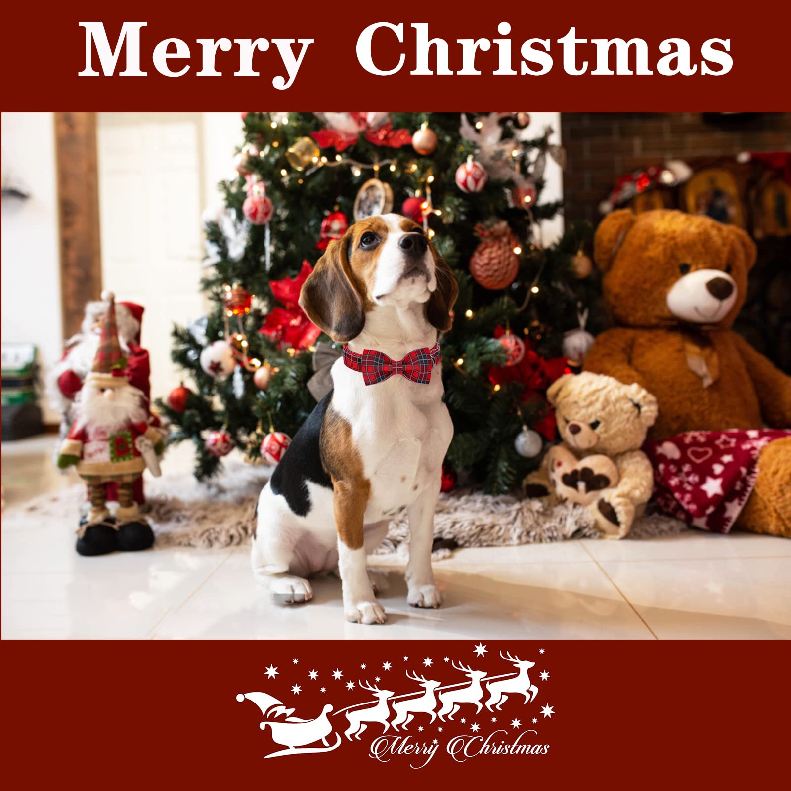 Unique Style Paws Christmas Dog Collar With Bow Tie Red Black Grid Cotton Collar Adjustable Puppy Plaid Collar For Small Medium
