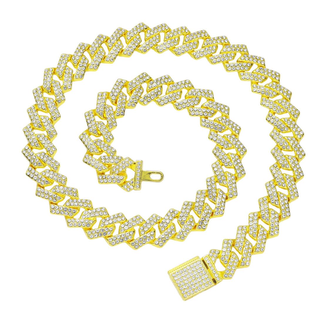 Gold Chain Dog Collar, Bling Diamond Cuban Link Dog Collars Glitter Necklace Rhinestone Puppy Collar For Small Medium Large Pet