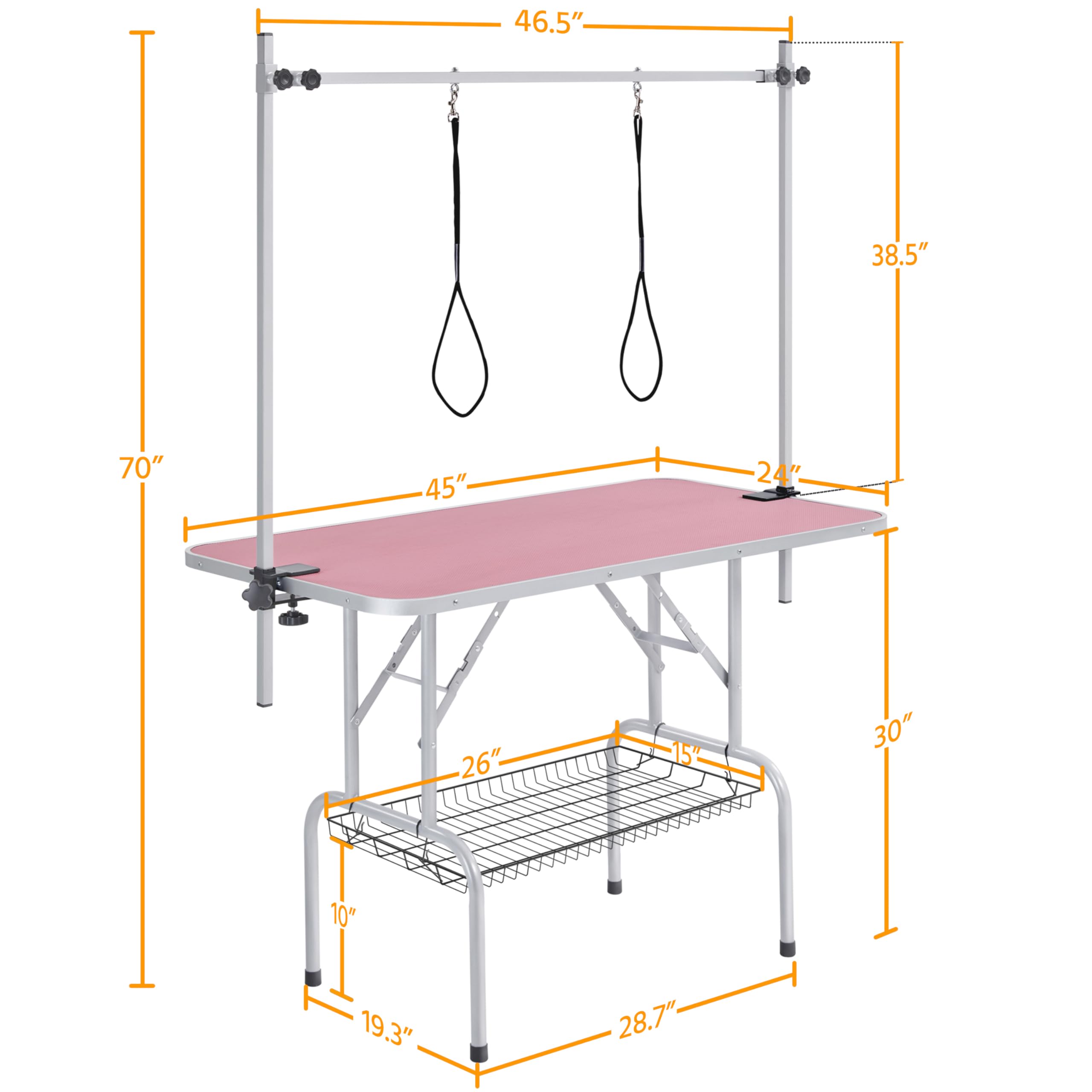 Yaheetech 46   Pet Grooming Table for Large Dogs Adjustable Height - Portable Trimming Table Drying Table w/Arm/Noose/Mesh Tra