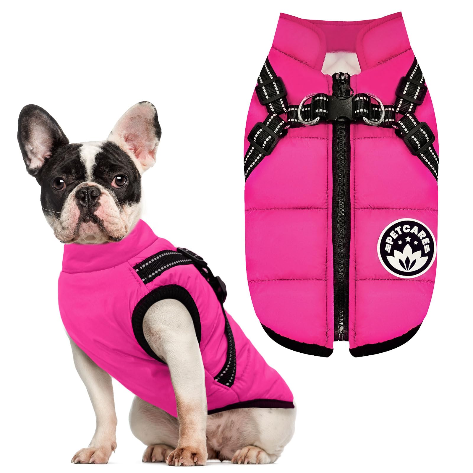 Petcare Winter Dog Coat - Built-In Harness, Waterproof, Warm Fleece Vest, Snowsuit, Reflective, Cold Weather Coats - Small To La
