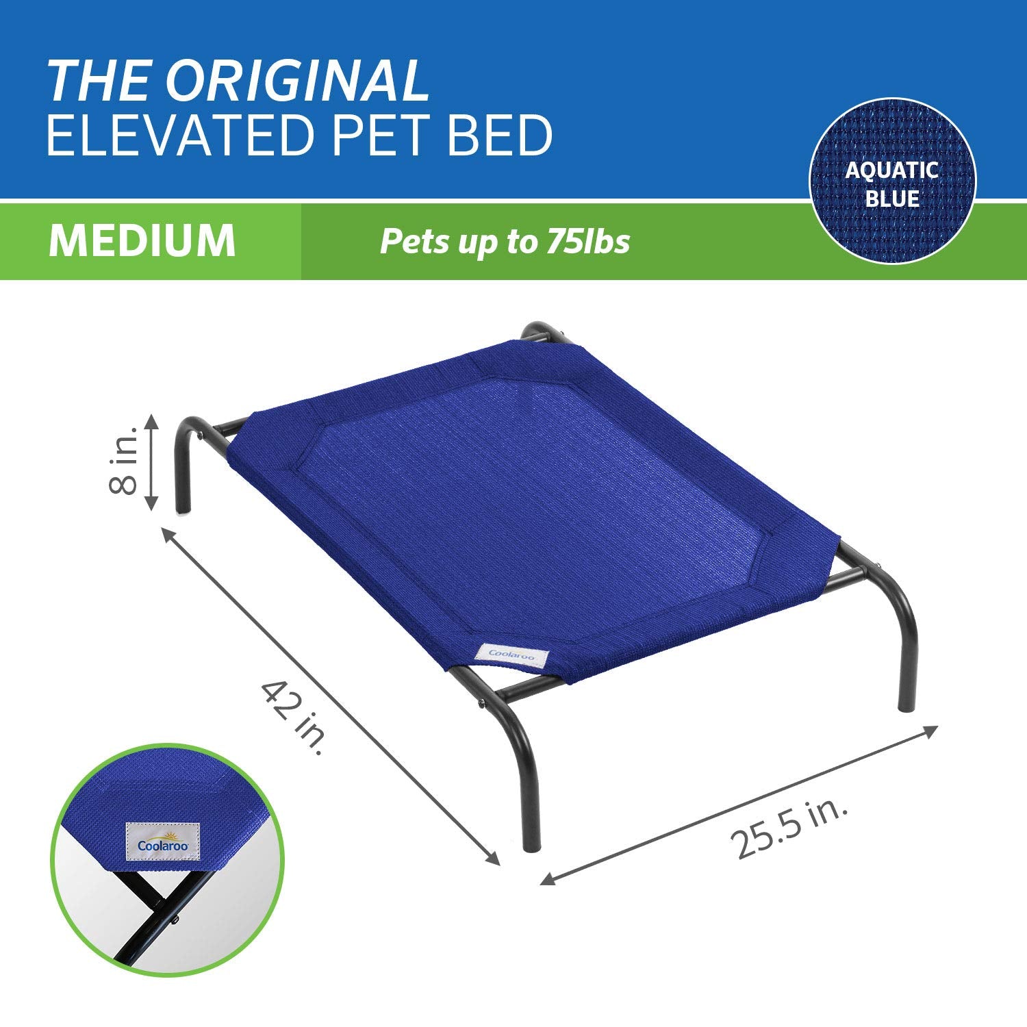 Coolaroo The Original Cooling Elevated Pet Bed, Medium, Aquatic Blue