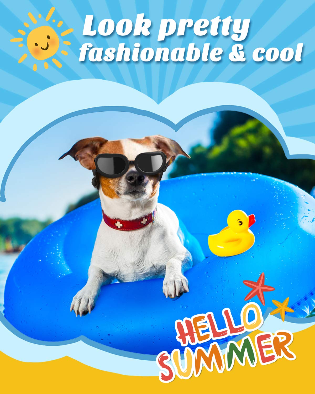 Lewondr Dog Sunglasses Small Breed Dogs Goggles Uv Protection,Goggles For Small Dogs Eye Wear Protection With Adjustable Strap Windproof Anti-Fog Sunglasses For Small Dogs Doggy Doggie Glasses,Black