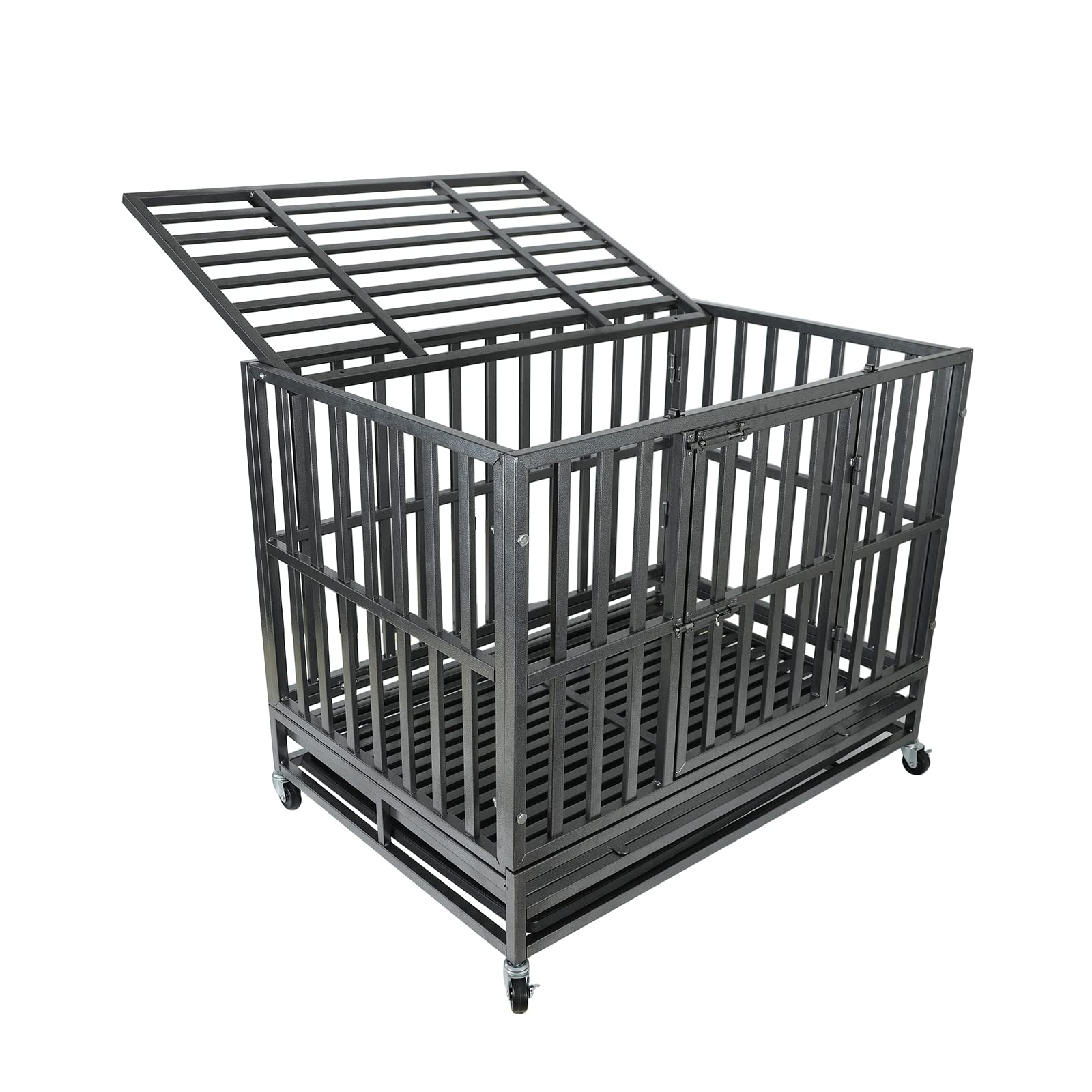 Confote 47Inch Heavy Duty Dog Kennel Strong Metal Dog Cage Pet Crate for Medium and Large Dogs with Four Lockable Wheels, Remove