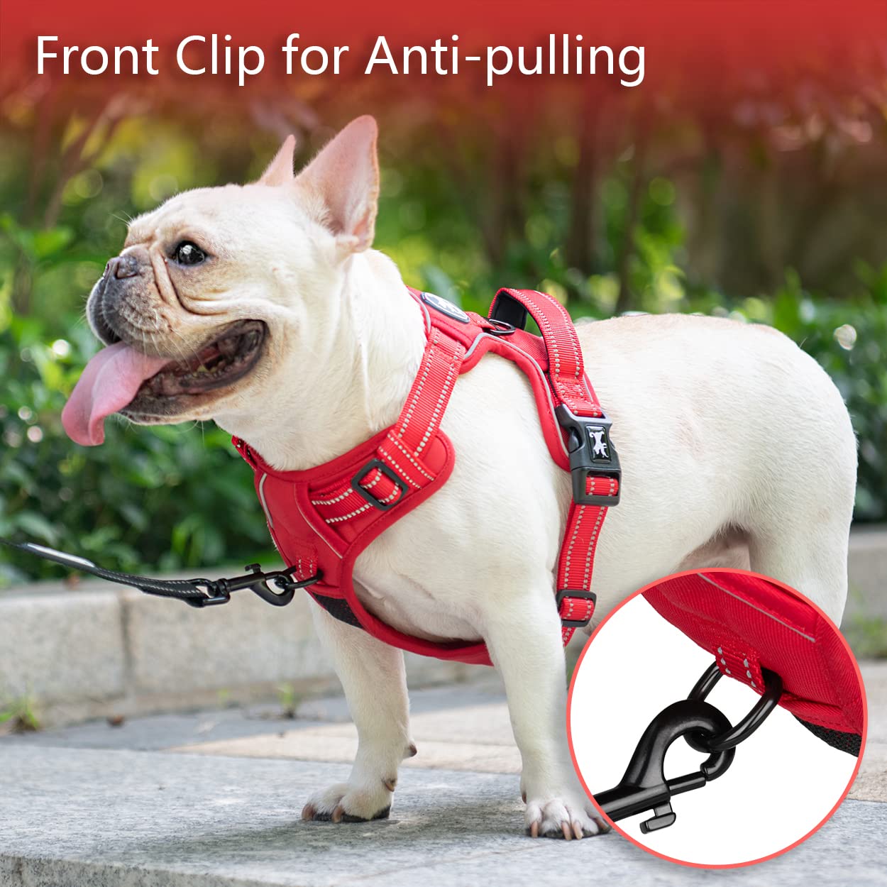 Poypet No Pull Dog Harness, No Choke Reflective Dog Vest, Adjustable Pet Harnesses With Easy Control Padded Handle For Small Medium Large Dogs(Red Matching Trim,Xs)