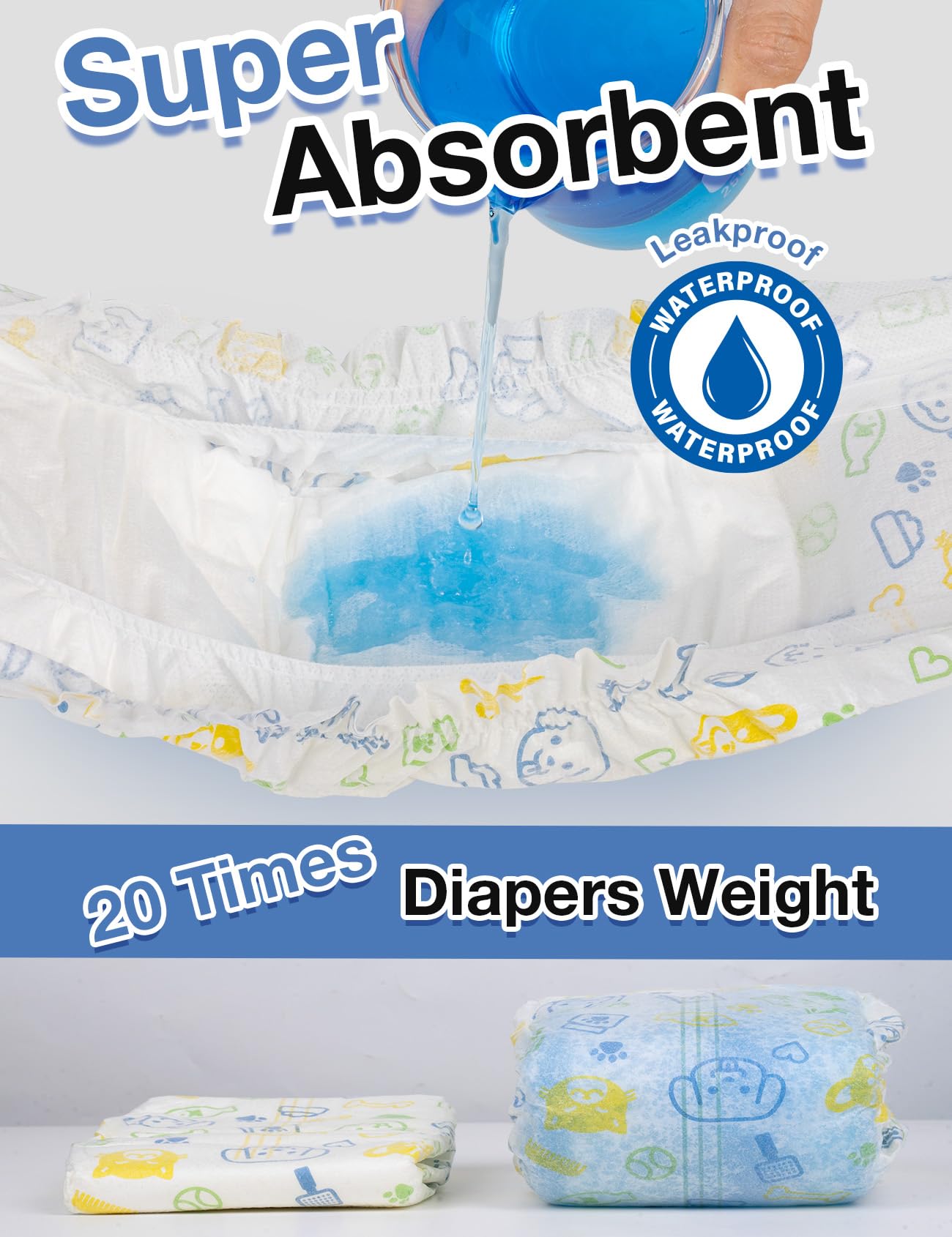 Dono Disposable Male Dog Diapers, Super Absorbent Wraps, M(18-25in), Blue Bone, Model DMD-2, 48 Pack, 360° Leak-Proof