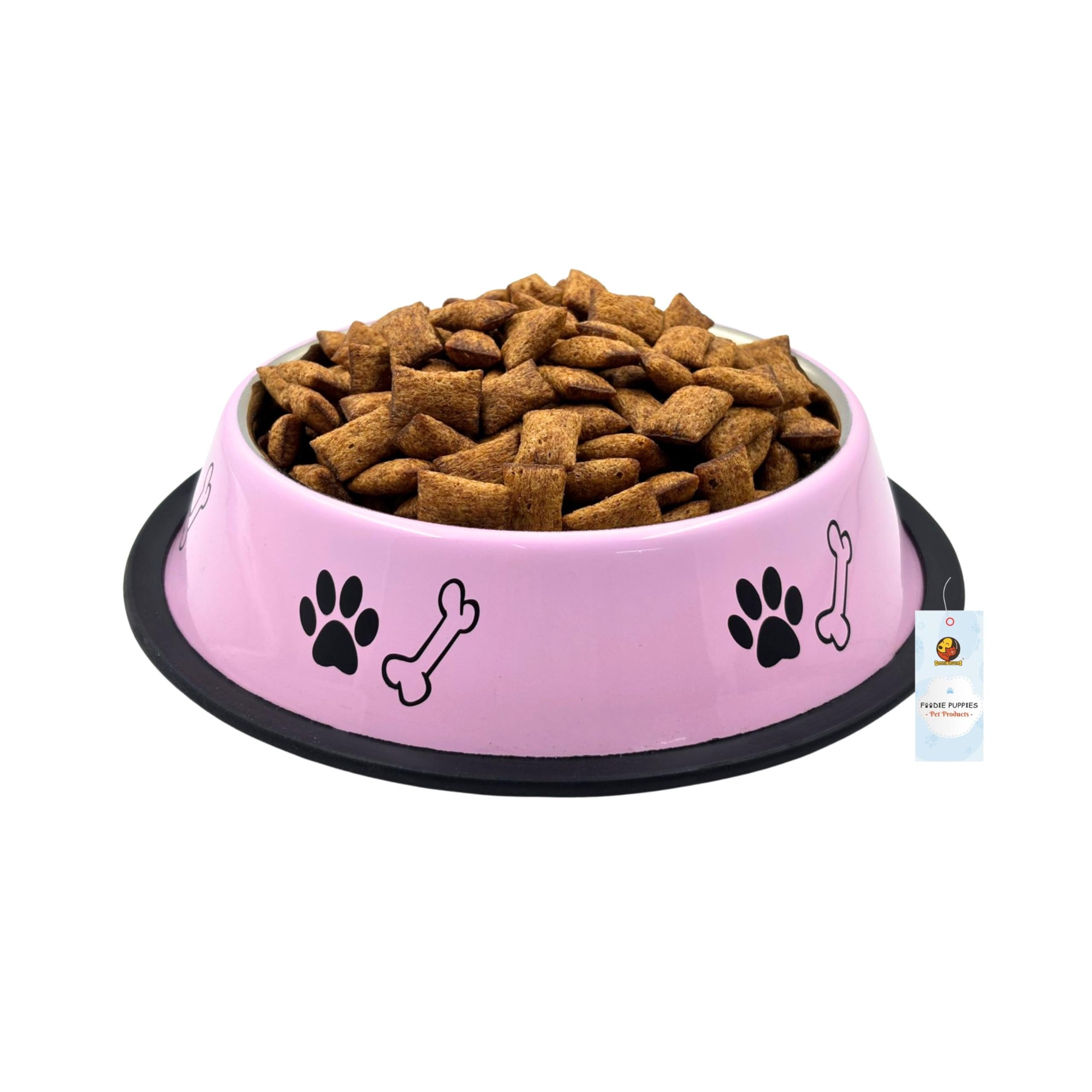 Foodie Puppies Stainless Steel Paw Bone Printed Bowl For Dogs, Cats & Any Pets  700Ml, Medium (Baby Pink) I NonSkid Rubber Bot