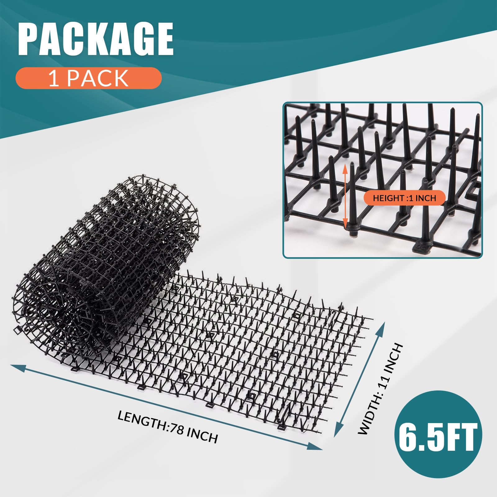 Oceanpax 6.5Ft Cat Scat Mat With Spikes, Prickle Strips Network Digging Stopper Outdoor Spike Deterrent Mat, 78 Inch X 11 Inch