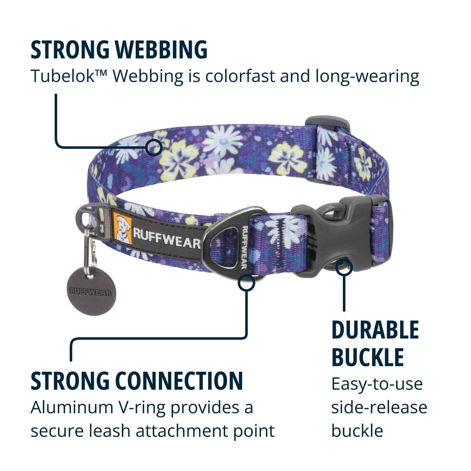 Ruffwear, Front Range Dog Collar, Durable And Comfortable Collar For Everyday Use, Wildflower, 11''-14''