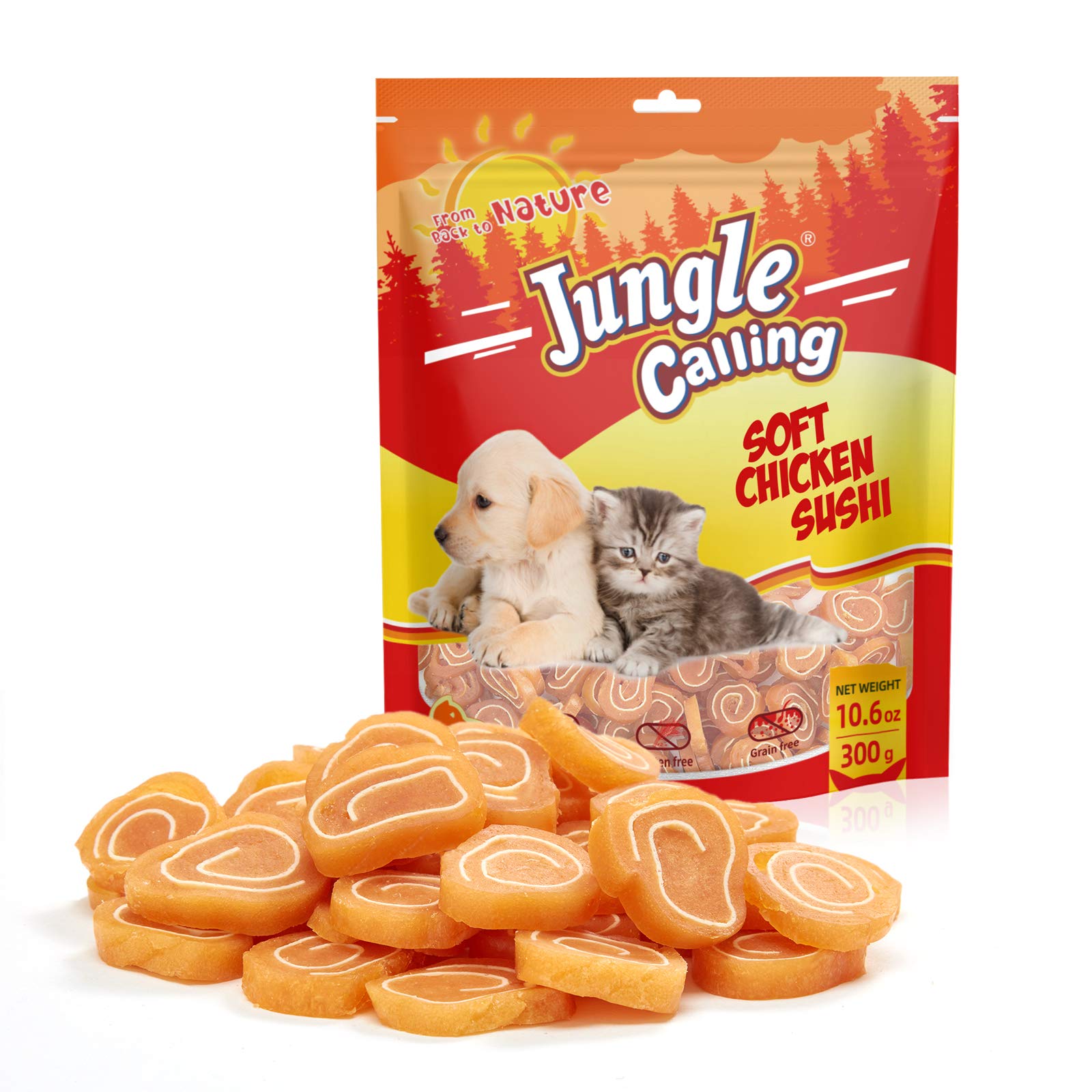 Jungle Calling Soft Chicken & Codfish Cat & Dog Treats, High Protein Pet Snacks for Small & Medium Dogs & Cats, Chewy Chicken Su