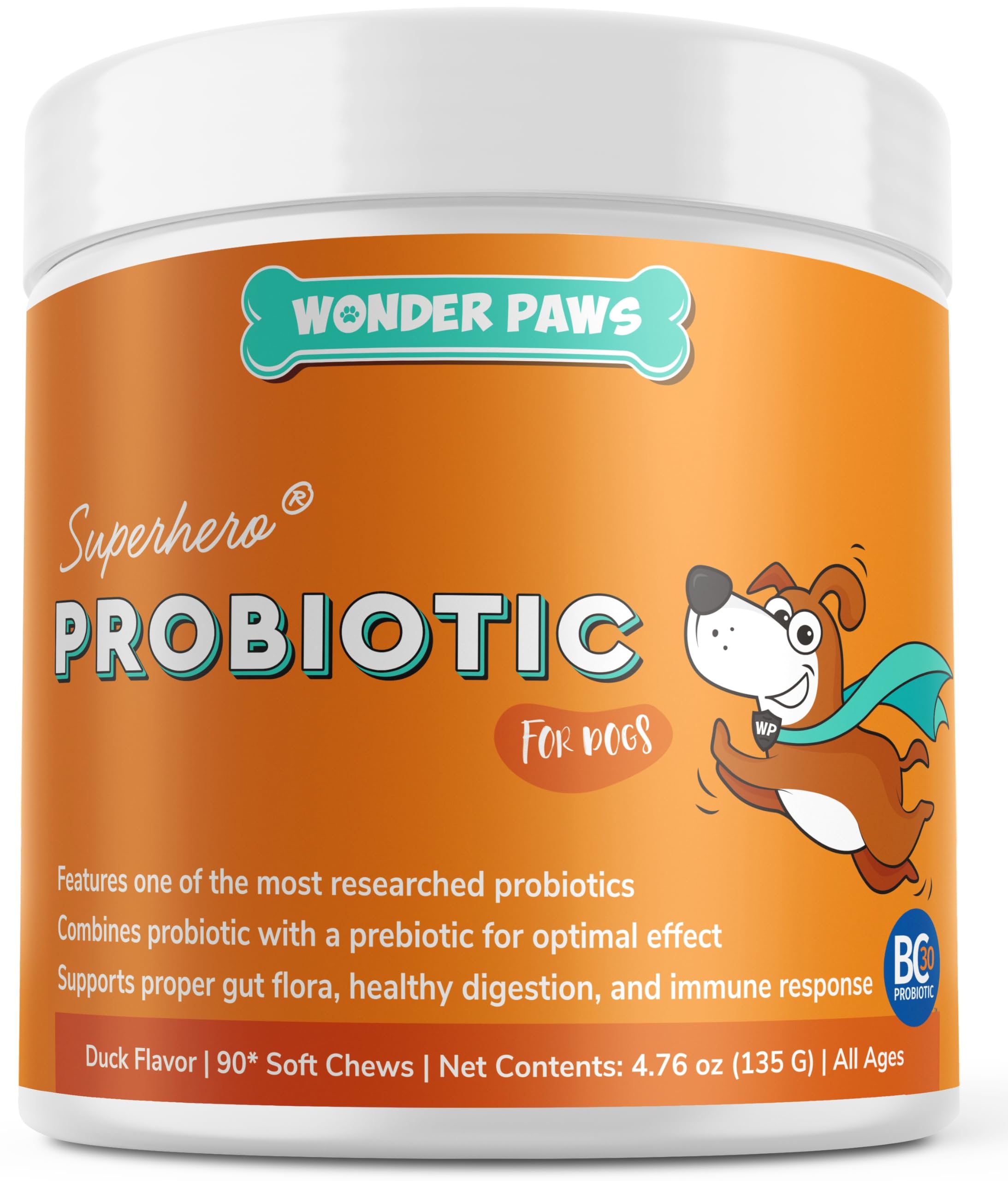 Wonder Paws Probiotics for Dogs - Daily Probiotic Supports Gut Health, Digestion, Gas, Bloating, Constipation, Stomach Relief & 