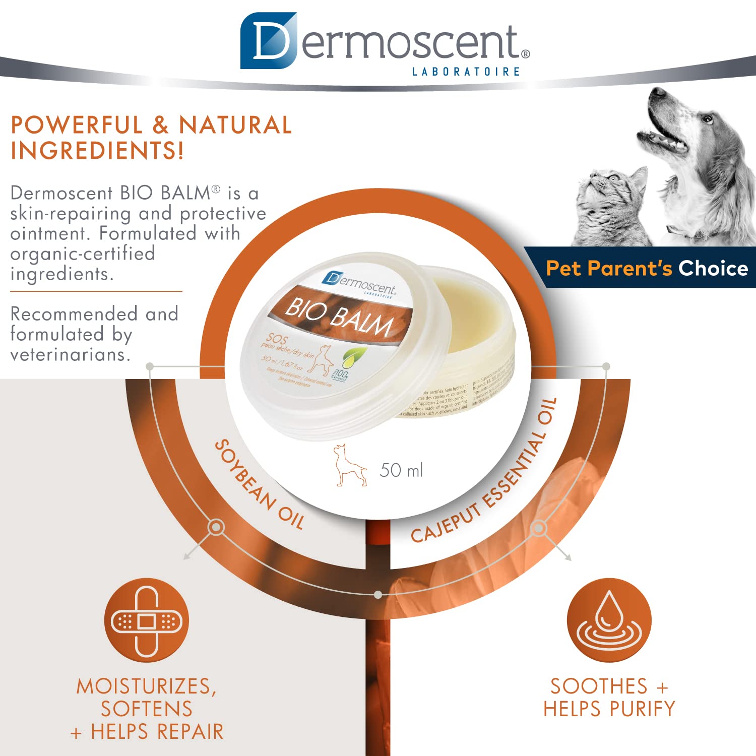Dermoscent Bio Balm - Natural Healing Dog Paw Moisturizer, 1.67 Fl Oz, Veterinarian-Approved for Dry & Cracked Paws