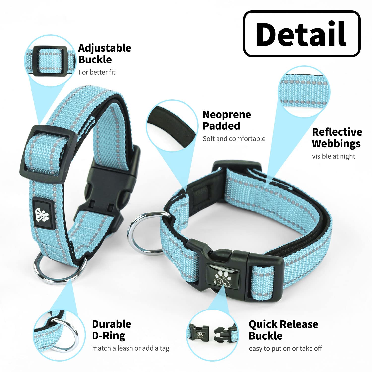 Nestroad Reflective Dog Collar And Leash Set,Soft Neoprene Pet Collar With Quick Release Buckle,Adjustable Nylon Dog Collars For