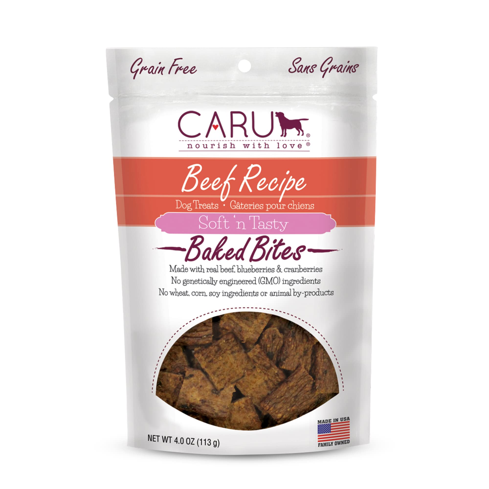 CARU - Soft n Tasty Baked Bites - Beef Bites Dog Treats - Flavorful Training Treats - 4 oz
