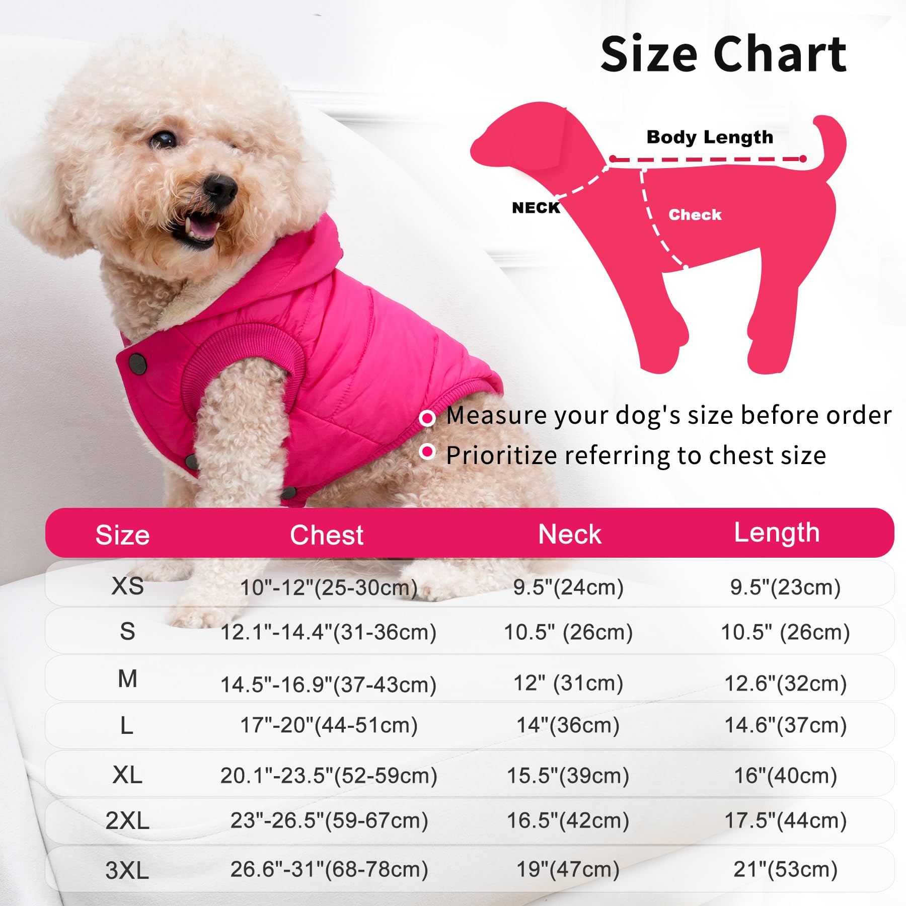 Vecomfy Fleece Lining Extra Warm Dog Hoodie In Winter,Small Dog Jacket Puppy Coats With Hooded Pink S
