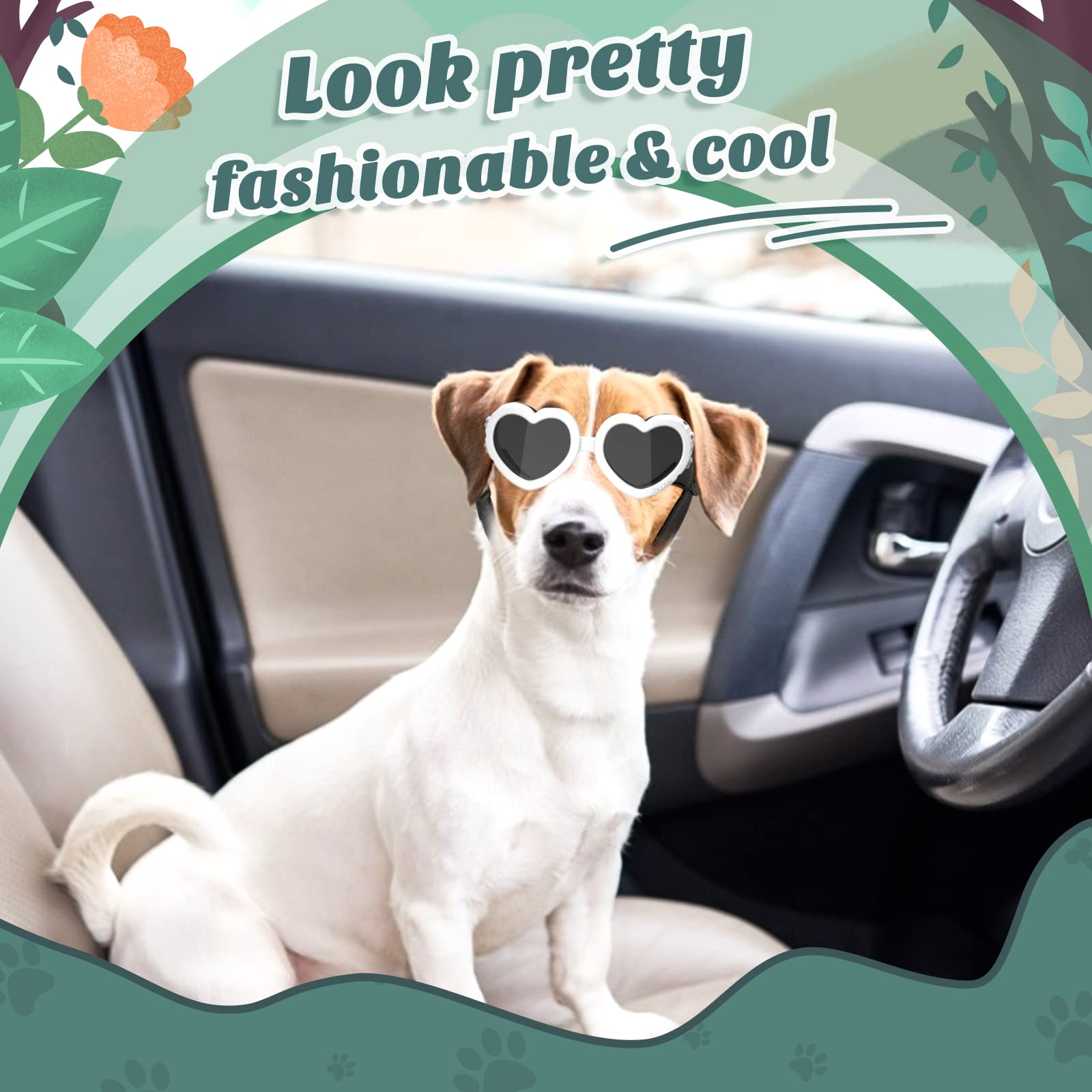 Lewondr Small Dog Sunglasses Uv Protection Goggles Eye Wear Protection With Adjustable Strap Doggy Heart Shape Anti-Fog Sunglasses For Pet Dogs Sun Glasses Doggie Windproof Glasses, White
