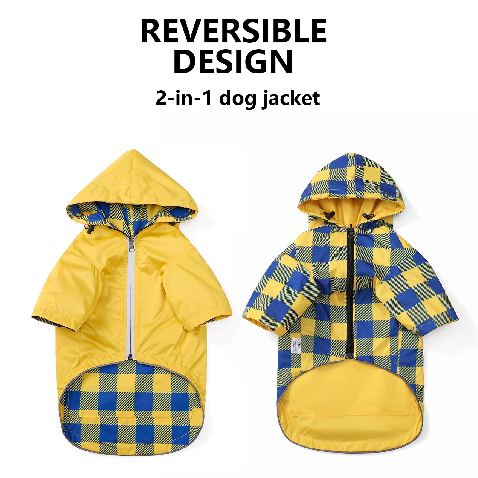 Dog Raincoat Dogs Waterproof Reversible Rain Jacket Dog Small Medium Breeds Reflective Zipper Storage Pocket Harness Hole - Yell