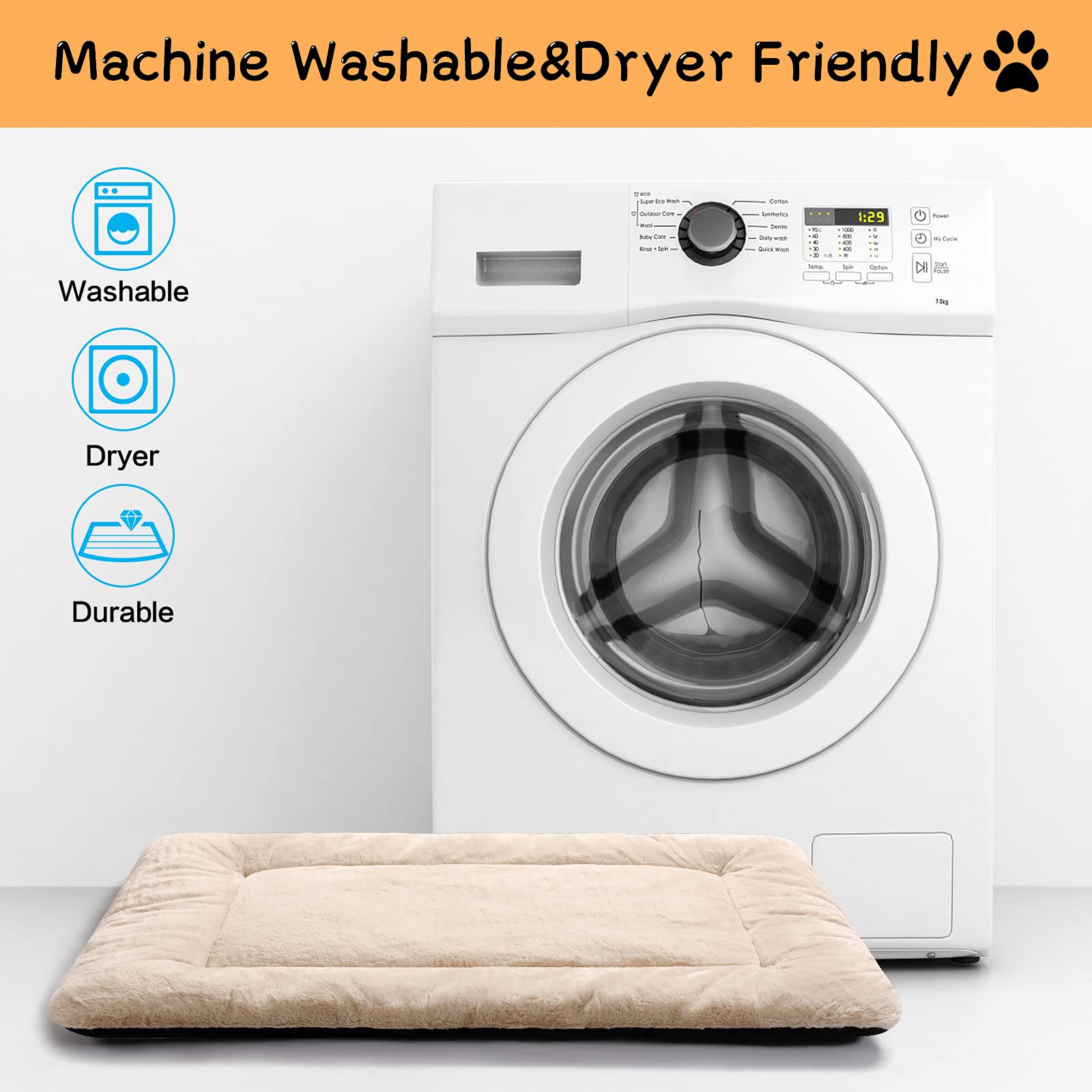 Dog Beds Crate Pad For Extra Large Dogs Fit Metal Dog Crates,Ultra Soft Dog Crate Bed Washable & Anti-Slip Kennel Pad For Dogs Cozy Sleeping Mat,Cream 48Inch