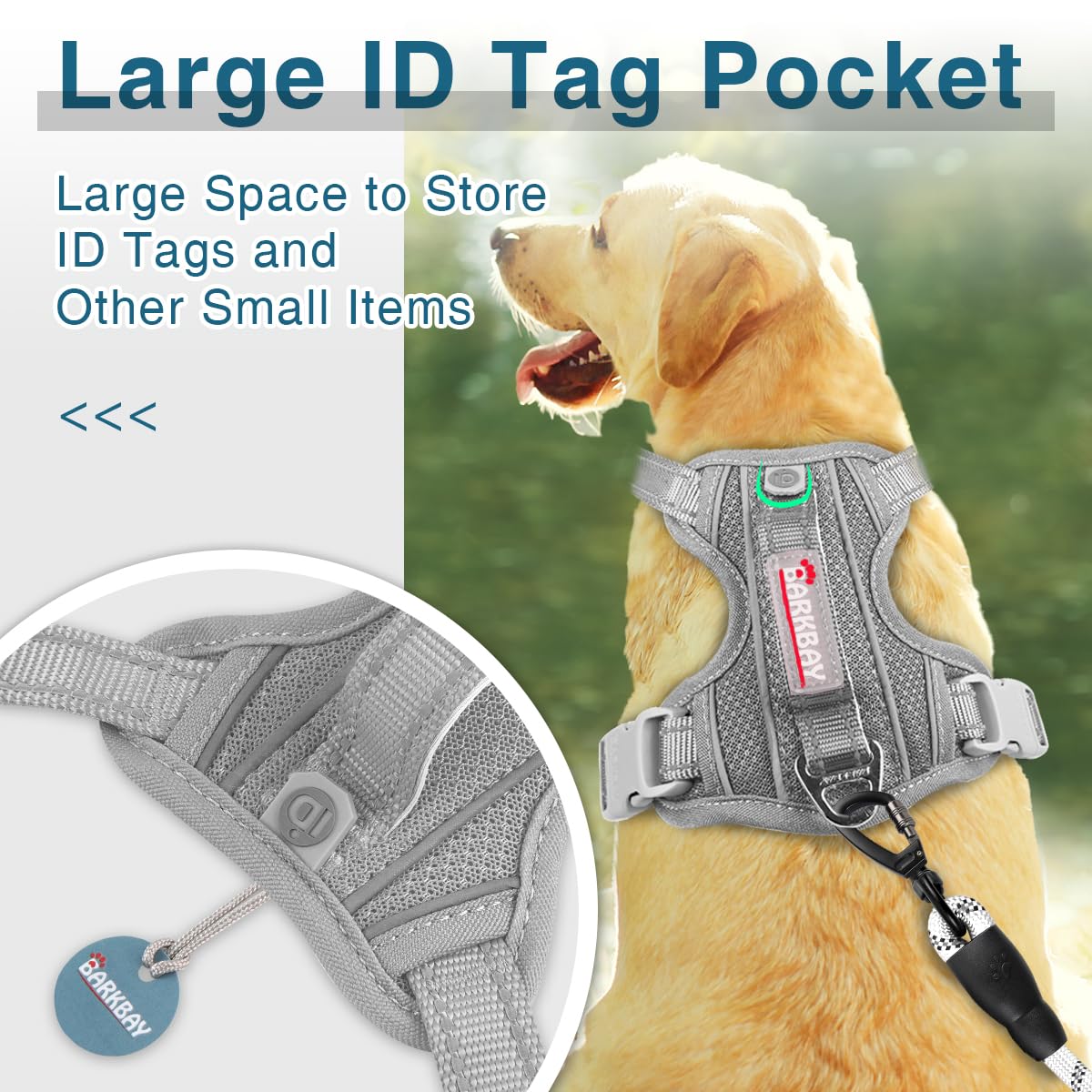Barkbay Dog Harness No Pull With Id Tag Pocket - Heavy Duty, Reflective, Easy Control For Large Dogs (Grey,L)