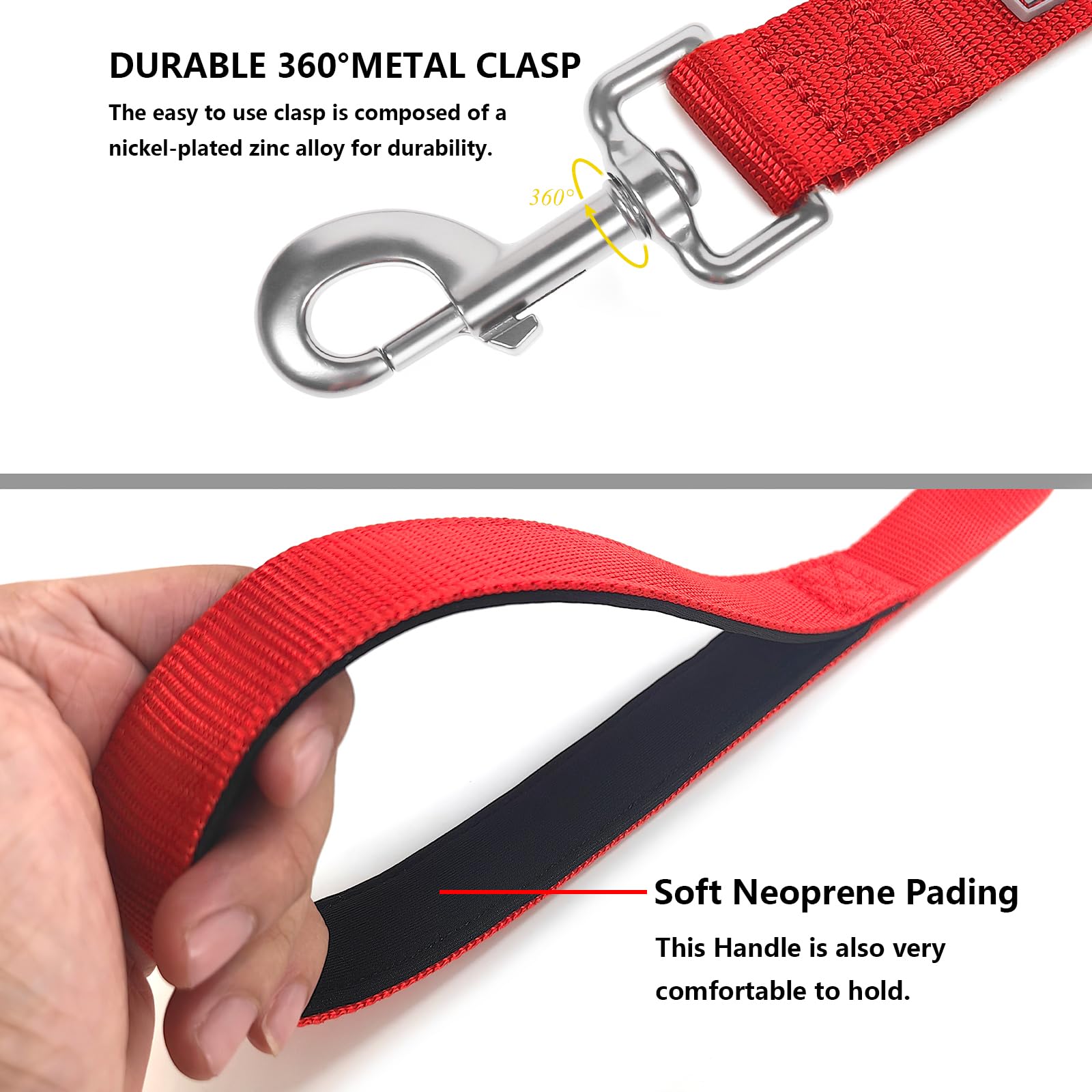 Penseepet Basic Dog Leashes 6 Ft Padded Handle Nylon Dogs Leashes For Small Dogs Red