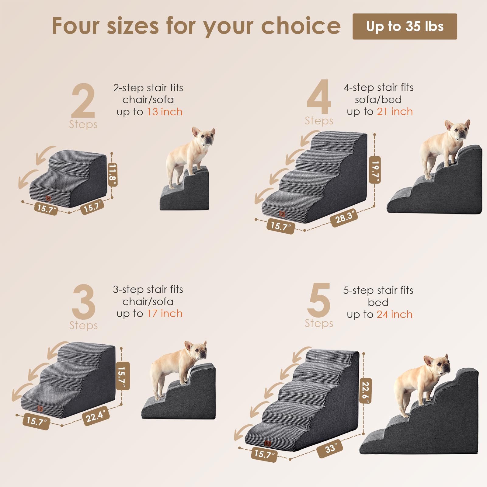 Eheyciga Curved Dog Stairs Ramp For High Beds 19.7' H, 4-Step Dog Steps For Small Dogs And Cats, Pet Stairs For High Bed Climbing, Non-Slip Balanced Pet Step Indoor, Grey