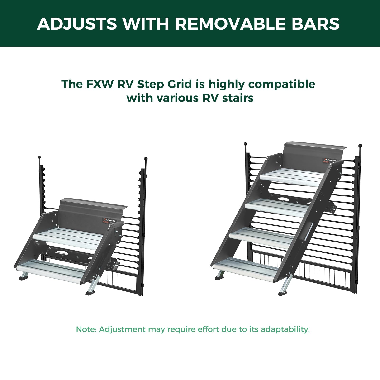 FXW RV Step Grid Dog Barrier - Fits Stairs up to 32" Wide, Metal, Black, Compatible with FXW Playpen