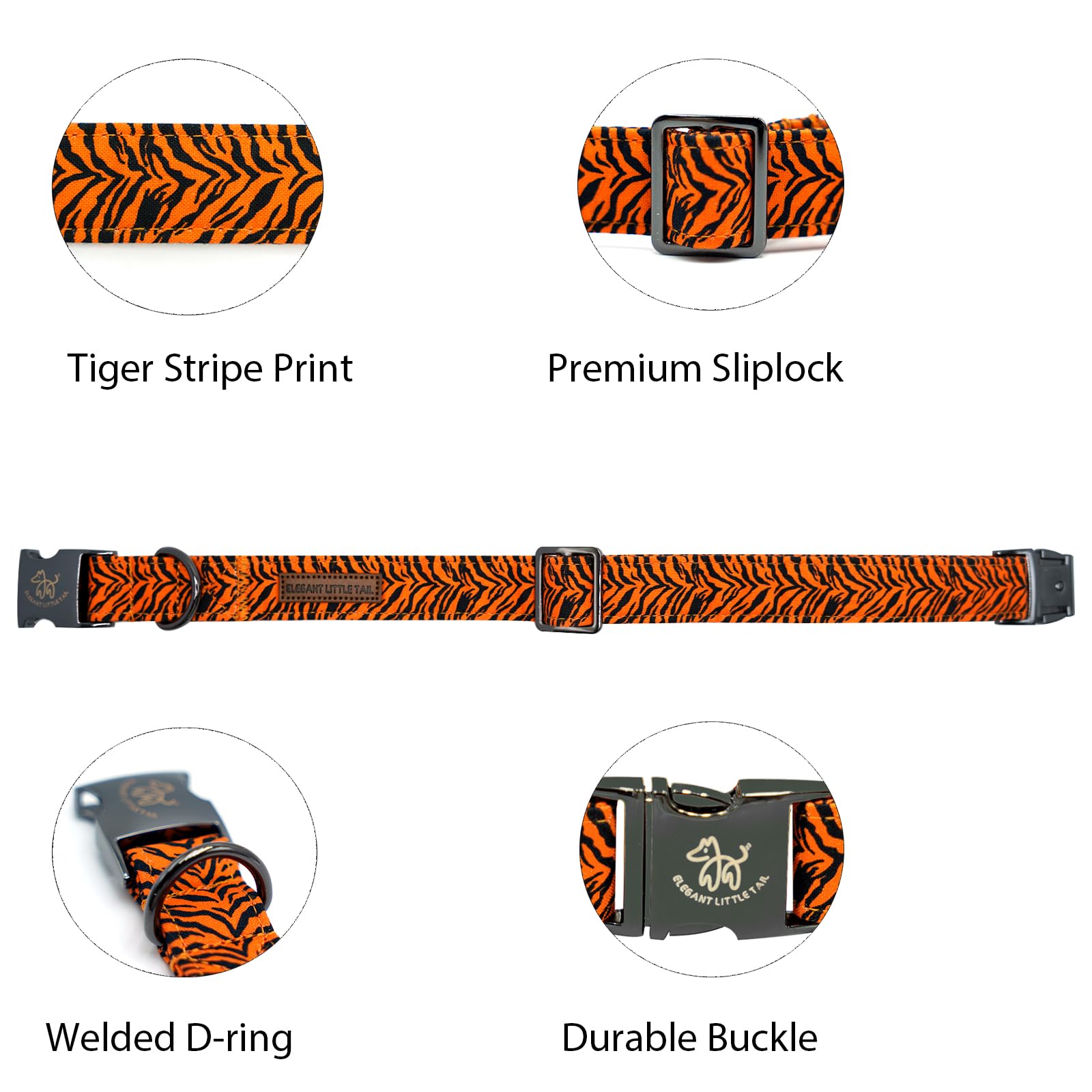 Elegant Tiger Print Summer Collar - Cotton, Durable Metal Buckle Collar For X-Small Dogs