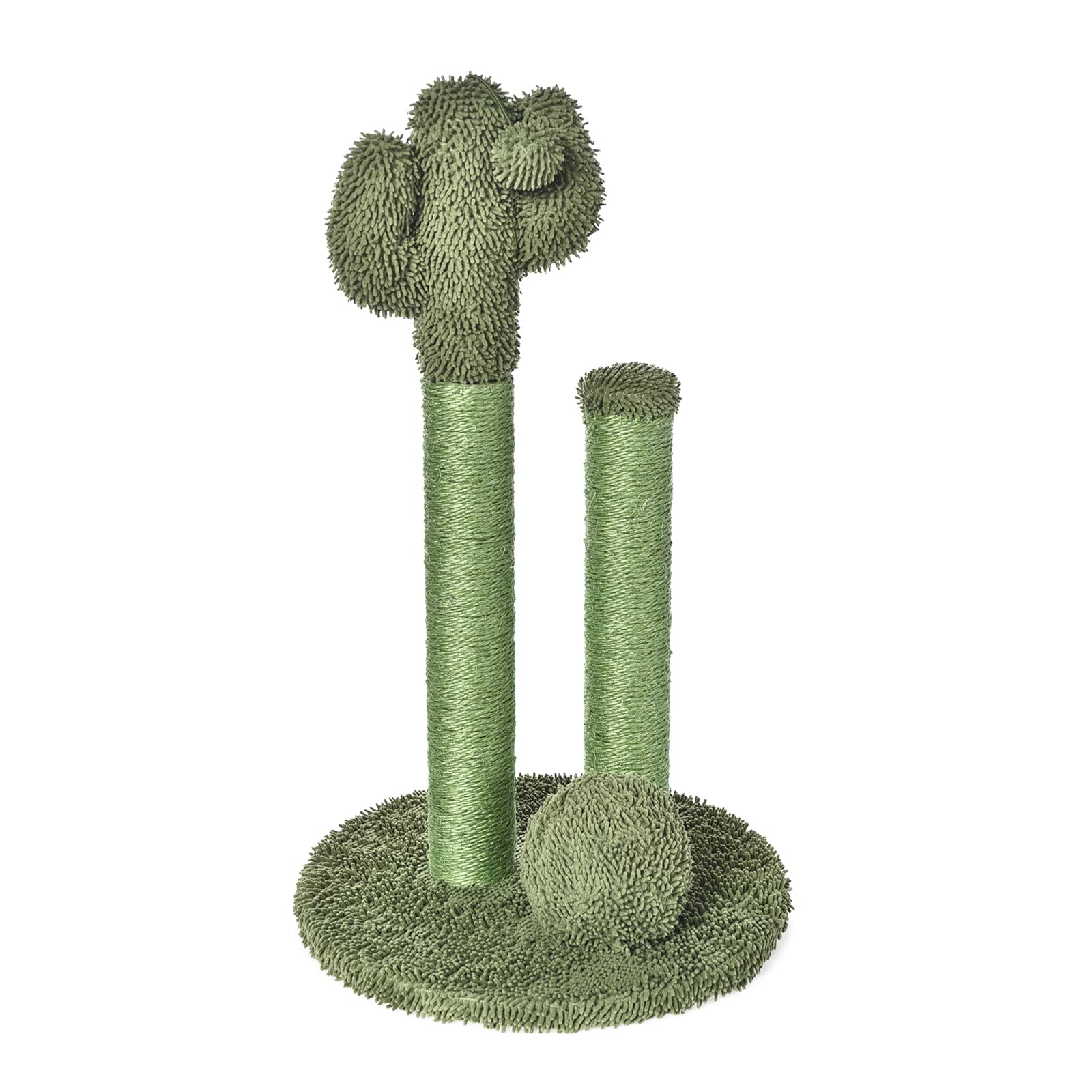 Amazon Basics Cat Scratcher - Indoor Cactus Triple Posts Cat & Kittens Scratching Post With Dangling Ball, Small (22.4''H) - Gre