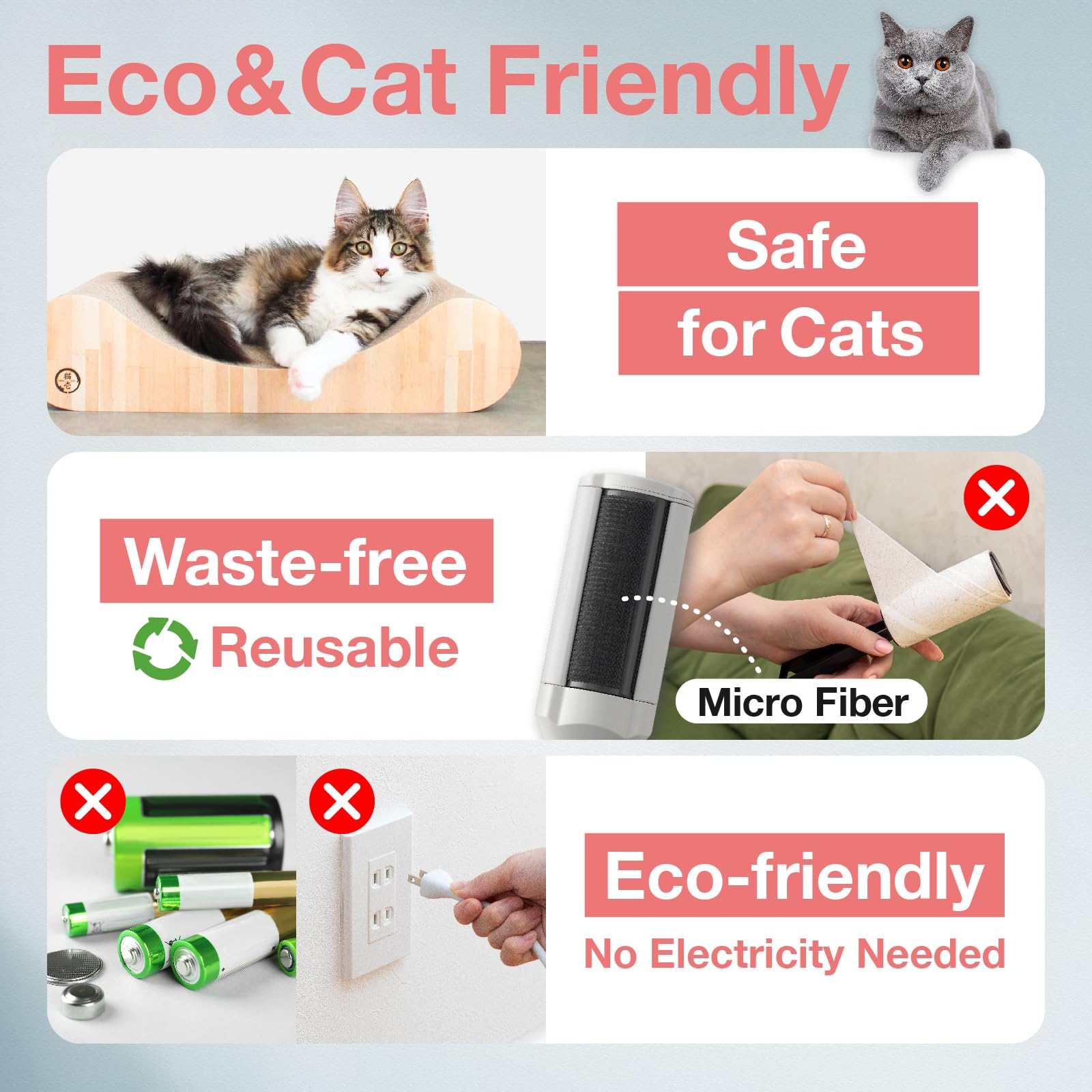 Necoichi Purrfection Neat & Easy Cat Hair Pet Hair Remover, Textured Microfibers Trap Fur & Lint Fast, Made In Japan