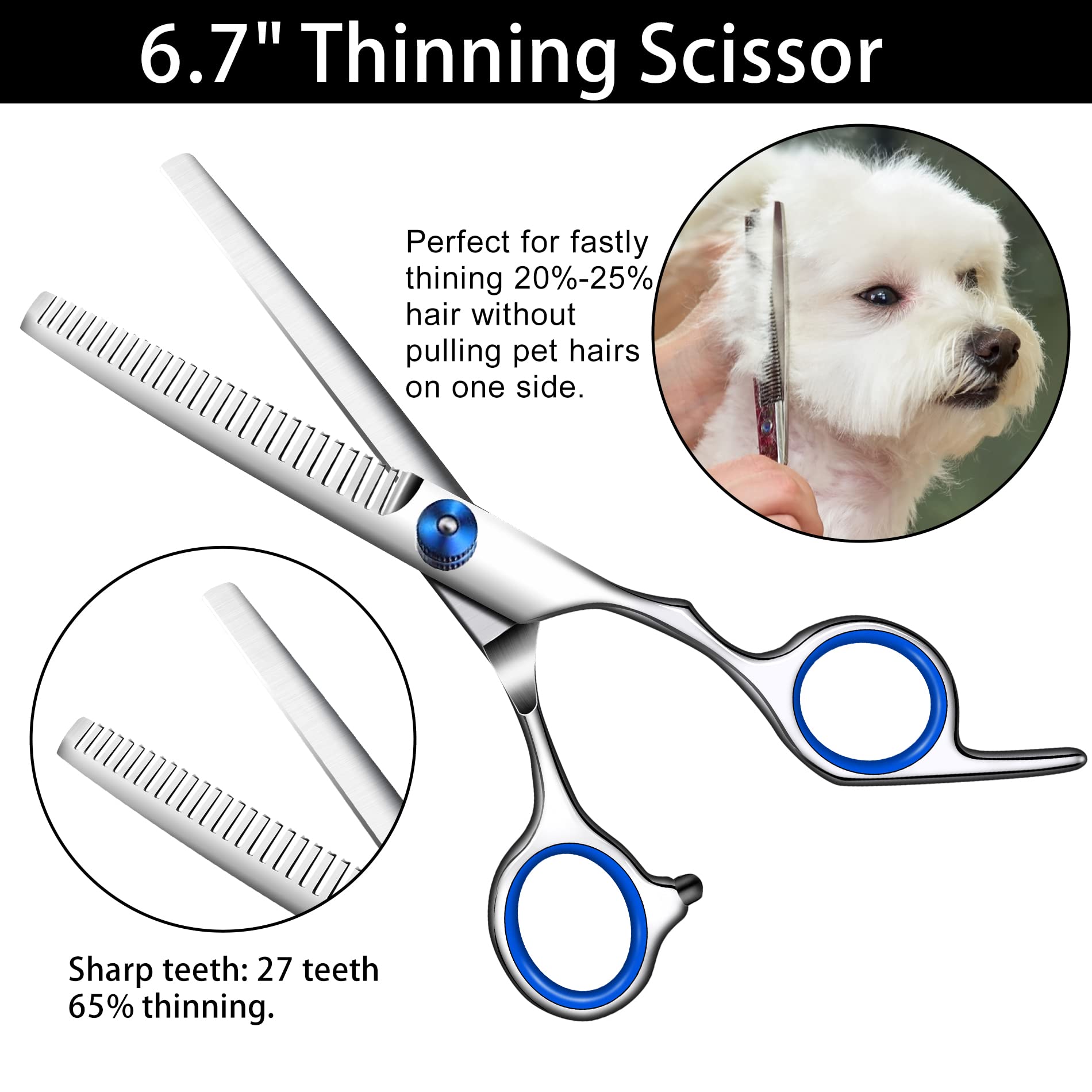 Wikdey Dog Grooming Scissors With Safety Round Tip,Professional Dog Grooming Kit,Dog Hair Shears Set,Incude Thinning? Curved?Str