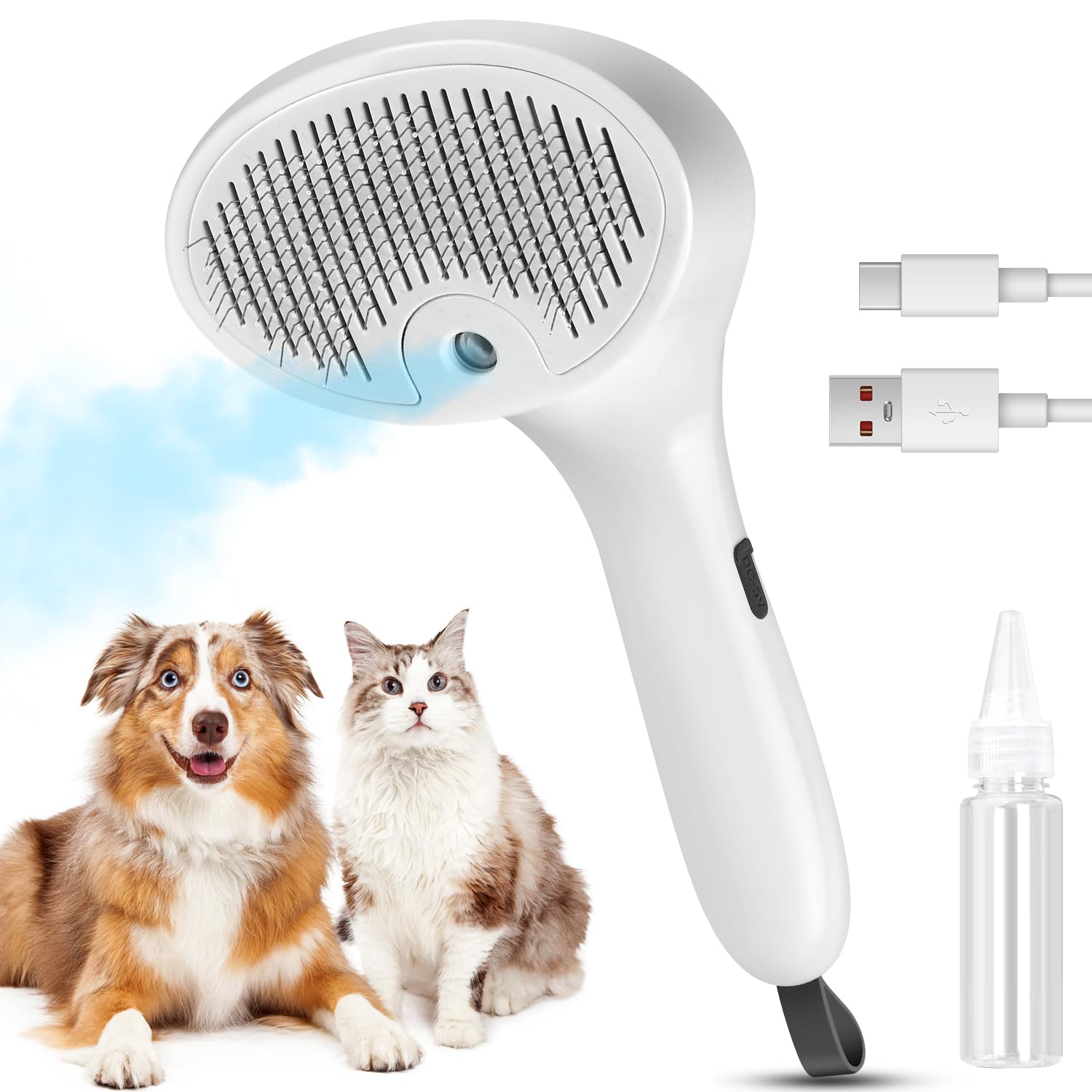 Pet Steam Brush for Dog & Cat, 4 in 1 Self Cleaning Cat Steam Brush for Shedding, Mist Spray Hair Removal Comb for Long Haired P