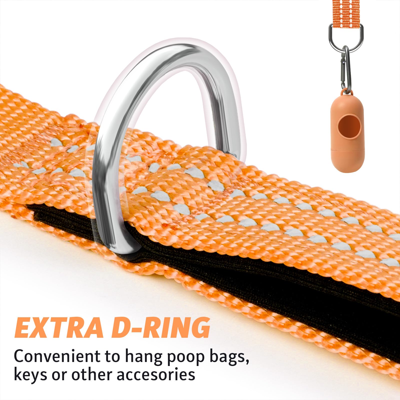Xiaz 20 Feet Dog Training Leash, Nylon, Orange, Reflective, Padded Handle, 550 Lbs Bearing, Lightweight Suitable For Small, Medi