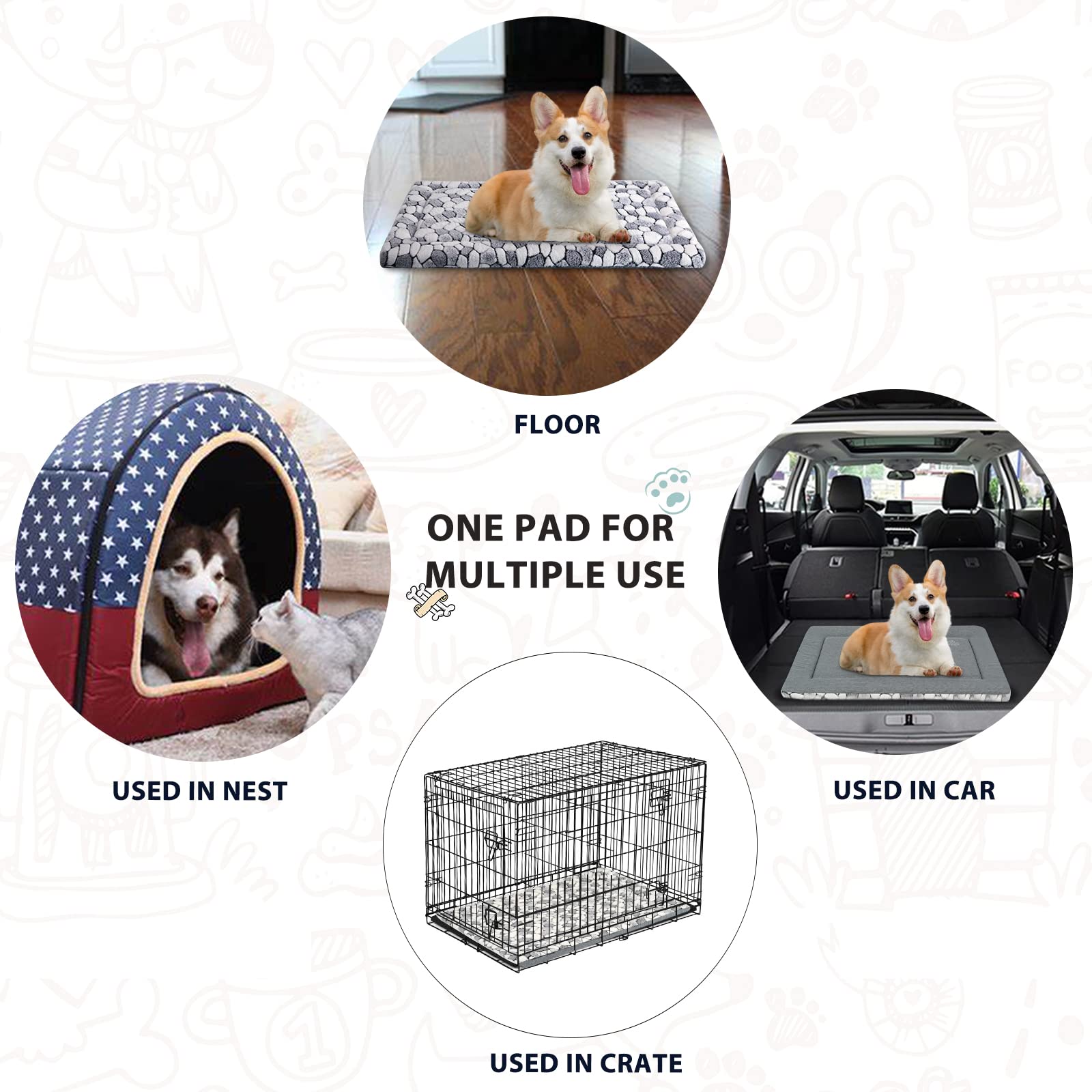 Vankean Stylish Dog Crate Pad Bed Mat Reversible (Warm & Cool), Soft Pet Sleeping Mat Dog Bed For Crate Suitable For Small To Xx