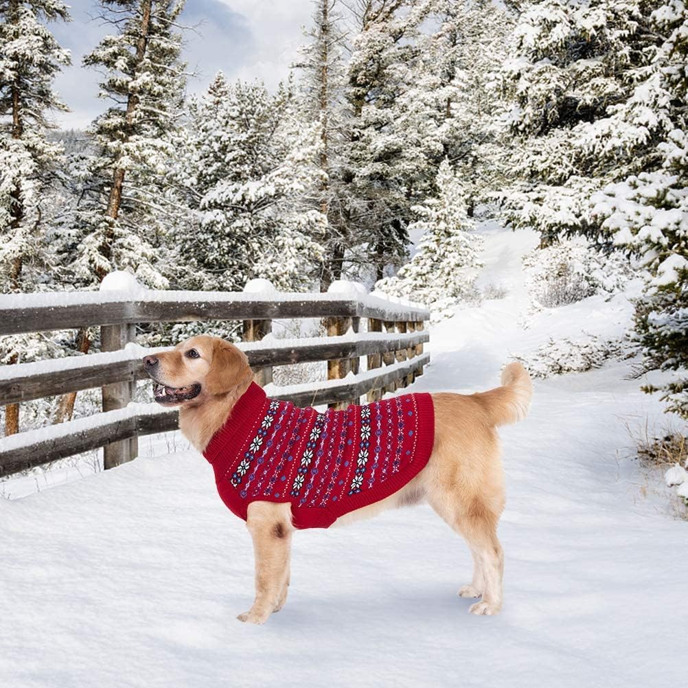 Bingpet Dog Sweater - Christmas Winter Warm Dog Clothes - Turtleneck Sweater For Small Medium Large Dogs - Classic Snowflake Dog