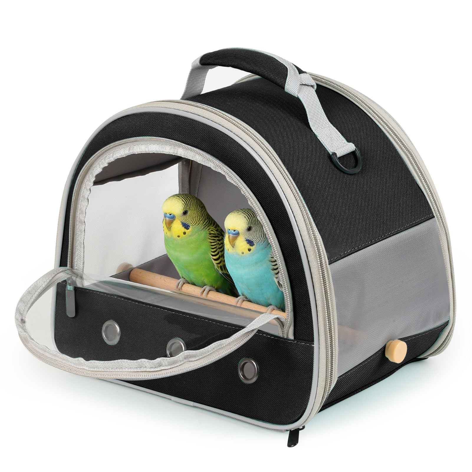 halinfer Small Bird Travel Carrier for Parakeet Budgies Parrot Cockatiel Conure, Portable Lightweight Clear Front Window with Ho