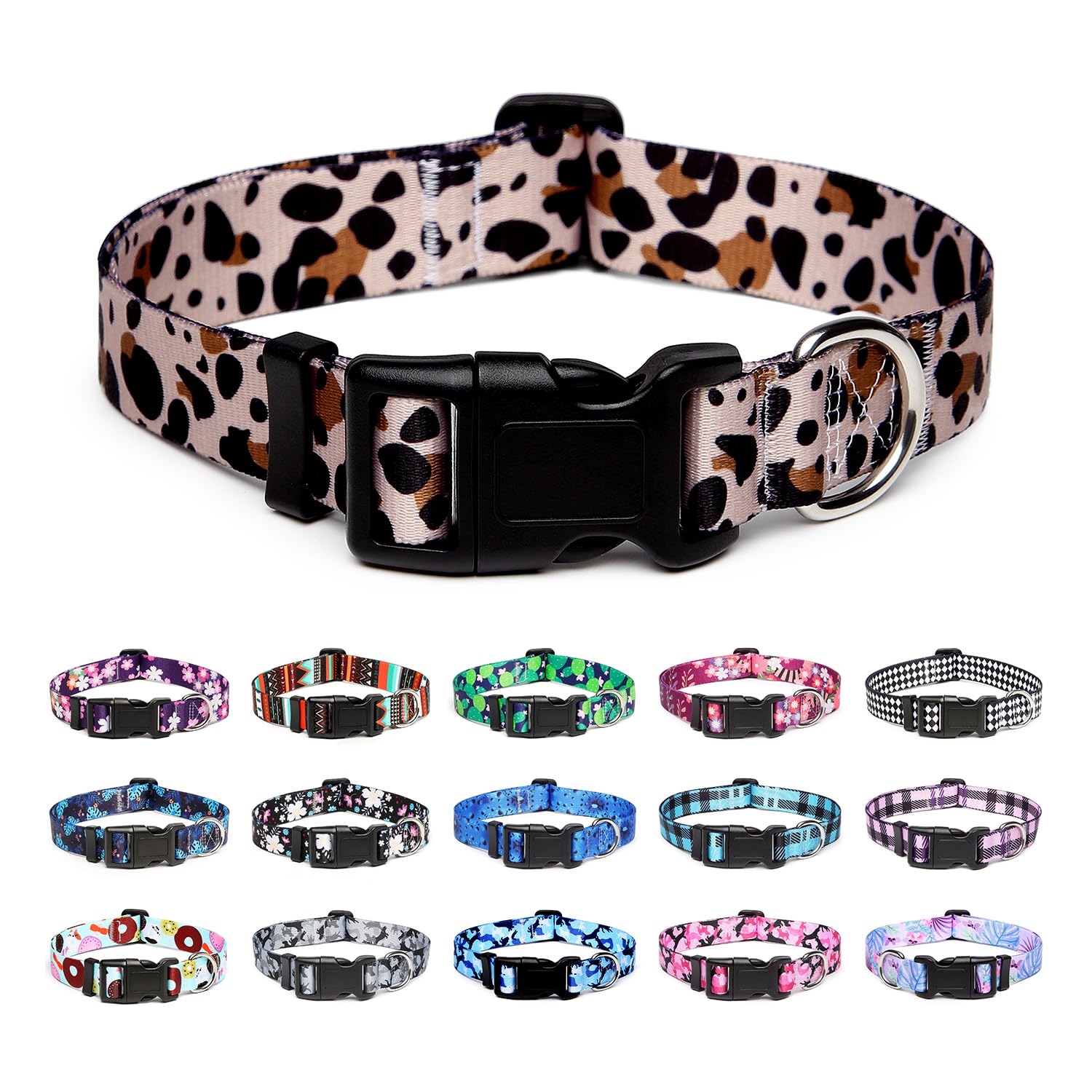 Mercano Adjustable Dog Collar - Special Design Patterns, Soft Nylon Comfortable Durable Pet Collar For Small Medium Large Dogs (L, Leopard)