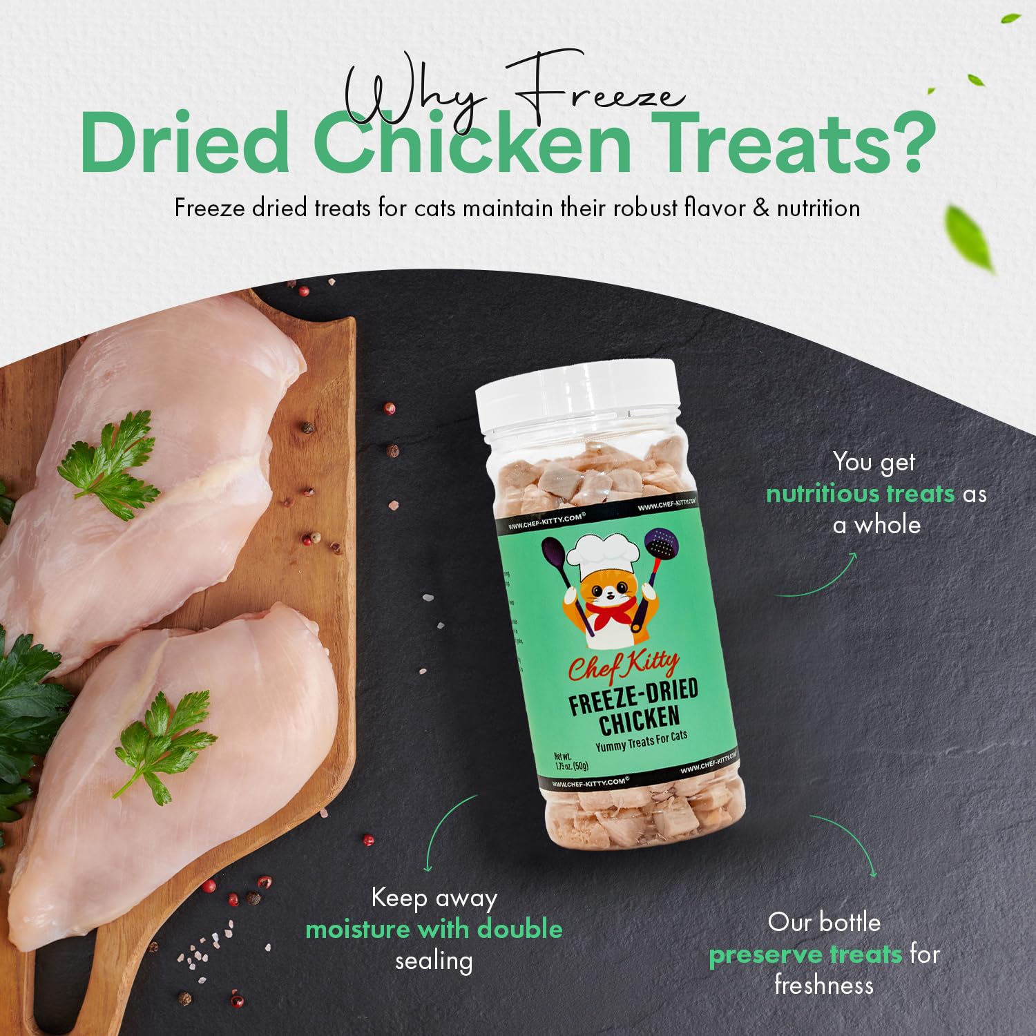 Chef Kitty Freeze-Dried Chicken Treats for Cats & Dogs - 100% Human Grade, Single Ingredient, High-Protein, Healthy Snack - No A
