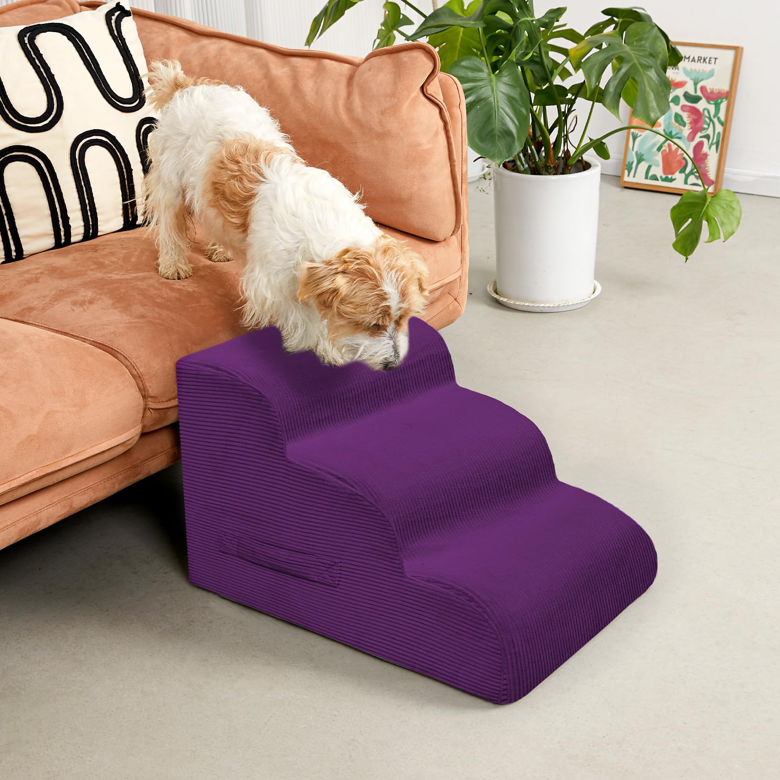 Mesa Lemon Dog Steps for Small Dogs, 3-Step Dog Ramp and Stairs for High Beds and Sofa, Non-Slip Pet Stairs Removable and Easy t